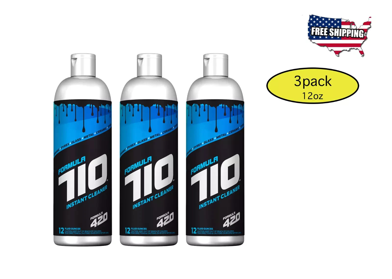 3 Pack Formula 710 Instant Cleaner Safe On Pyrex, Glass Metal 12oz 