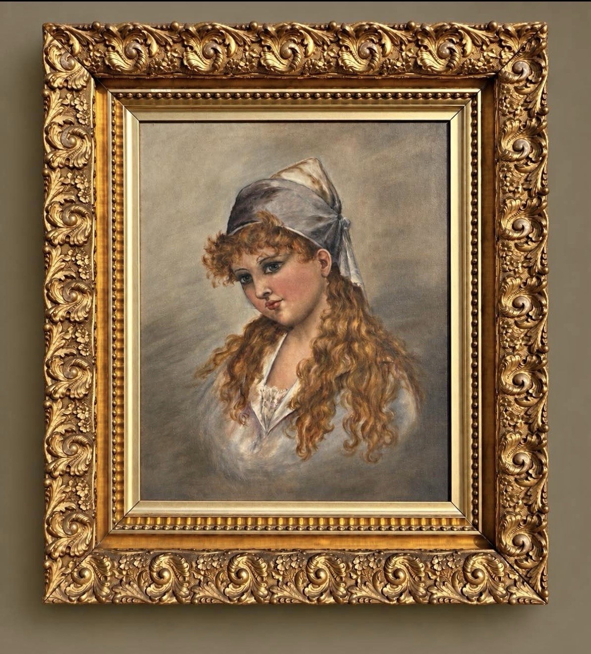Stunning Early 19th-Century Belgian Portrait of a Lady in Ornate Gilt Frame