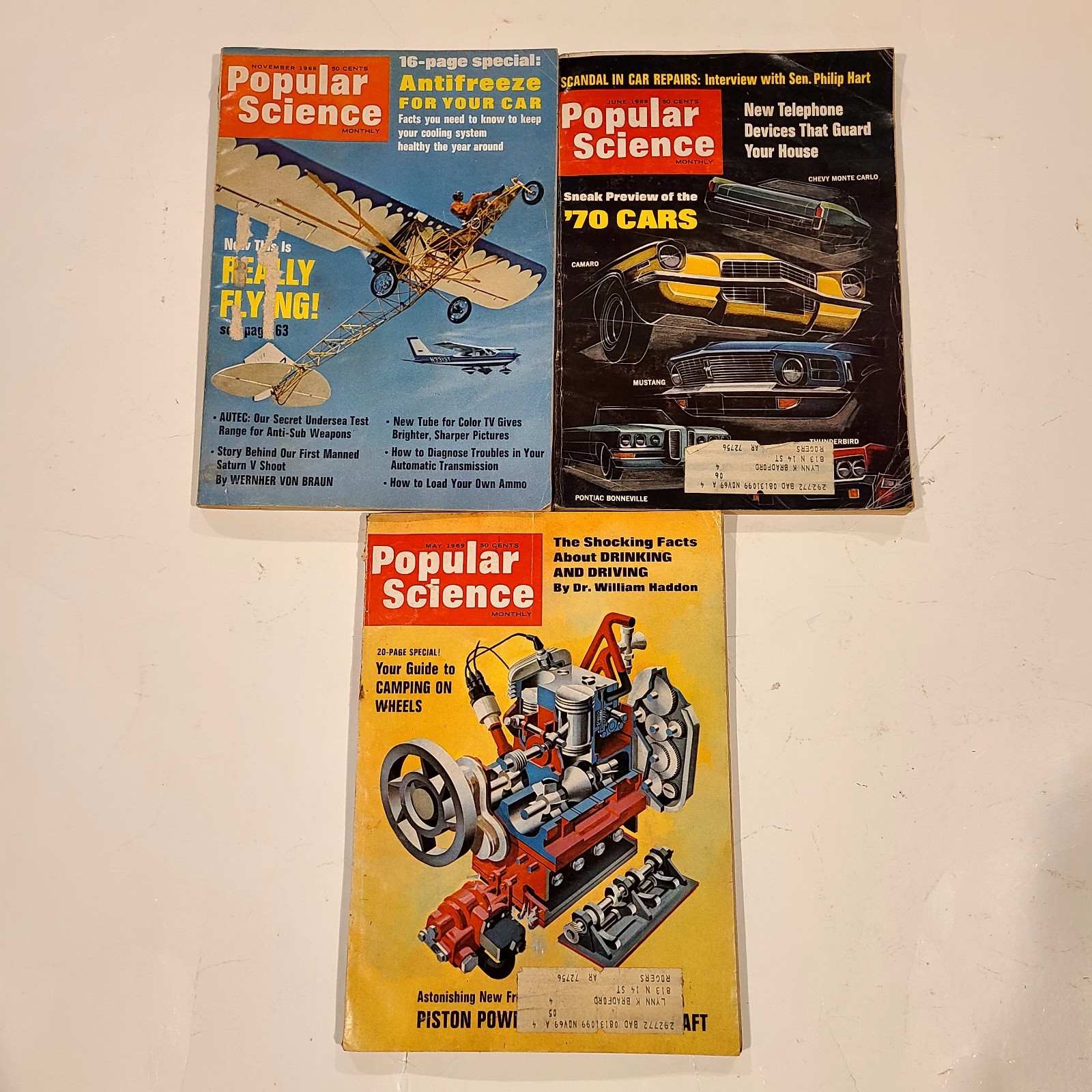 VTG 1968 & 1969 Popular Science Magazines Lot Of 3 Used Good Condition Articles