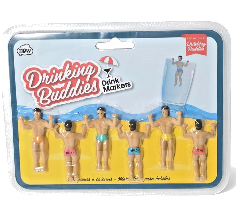 The Original Drinking Buddies Novelty Party Drink Markers Set Of 6 New SEALED