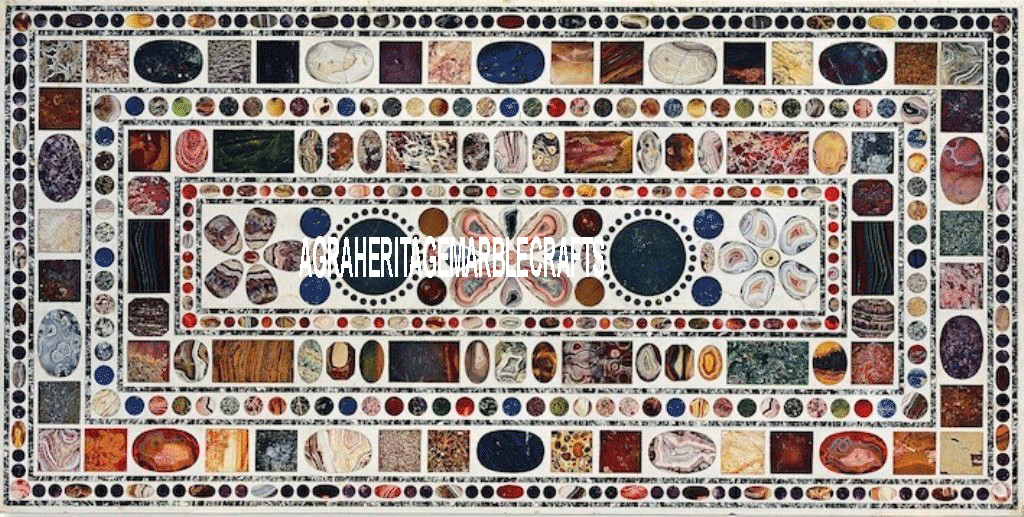 Adorable White Marble Dining Table, Multi Mosaic Inlay Gemstone Arts Hallway Dec