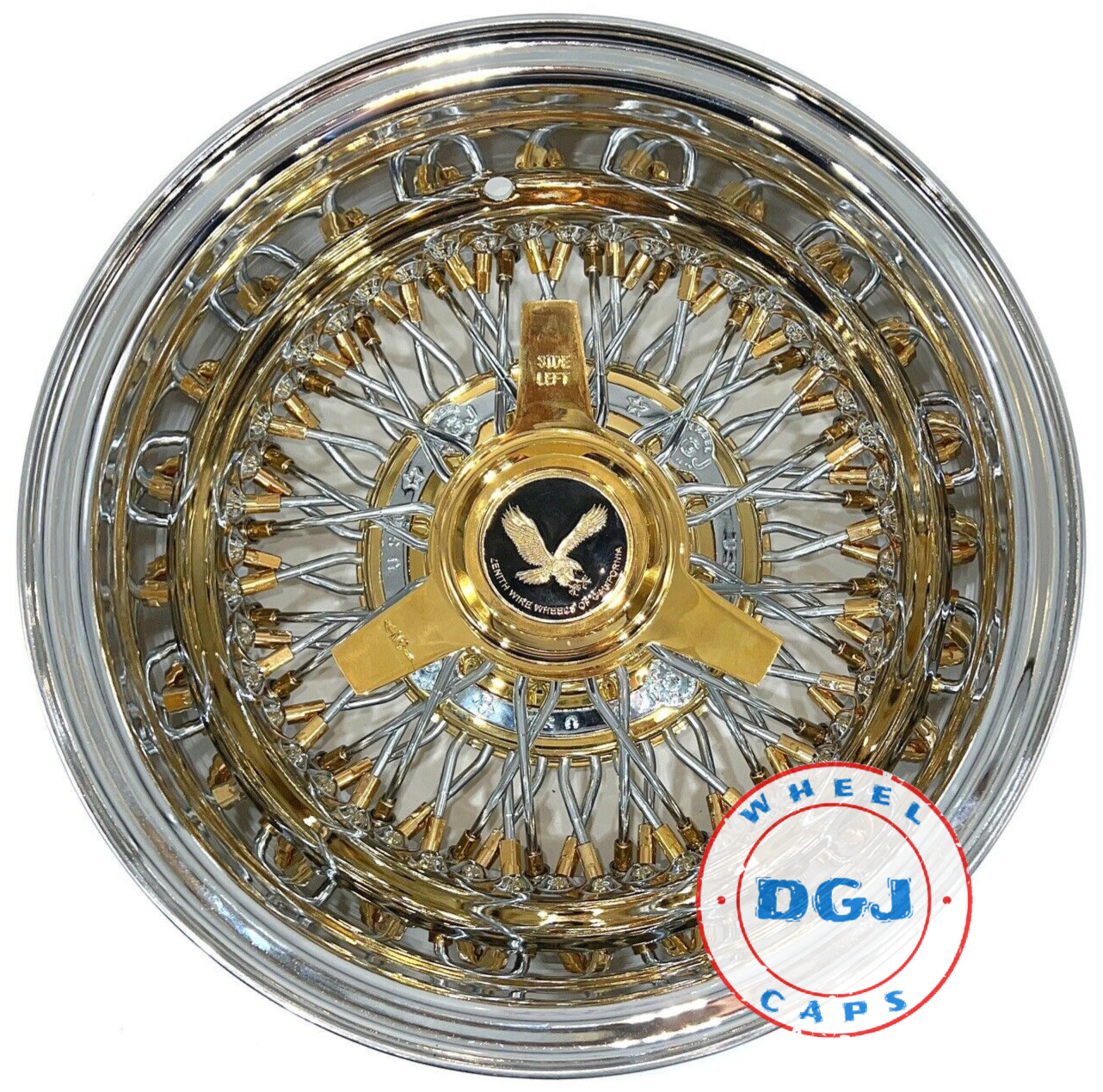 DGJ WHEEL 14x7 Rev 72 Cross Lace Gold Nipples & Hub Lowrider Wire Wheels