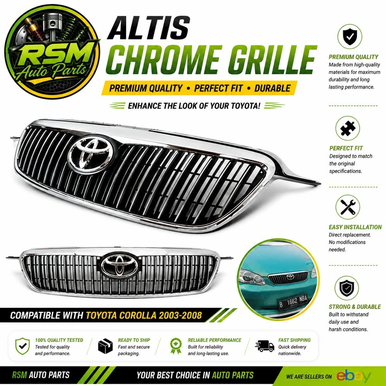 Fits to Corolla 03-08 Altis Edition Grill JDM Chrome / Black