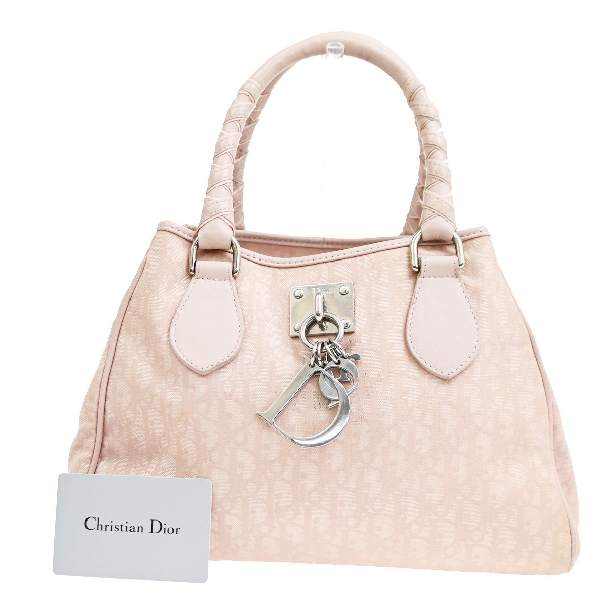 CHRISTIAN DIOR Trotter Pattern Hand Bag Canvas Leather Pink SHW Italy 77CB184