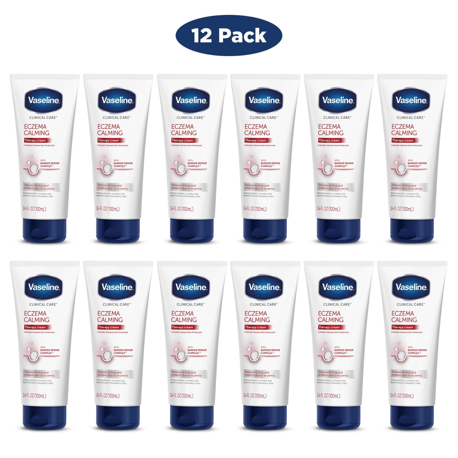 Vaseline Clinical Care Eczema Calming - Therapy Cream - 3.4 fl oz EXPIRED 12 PK