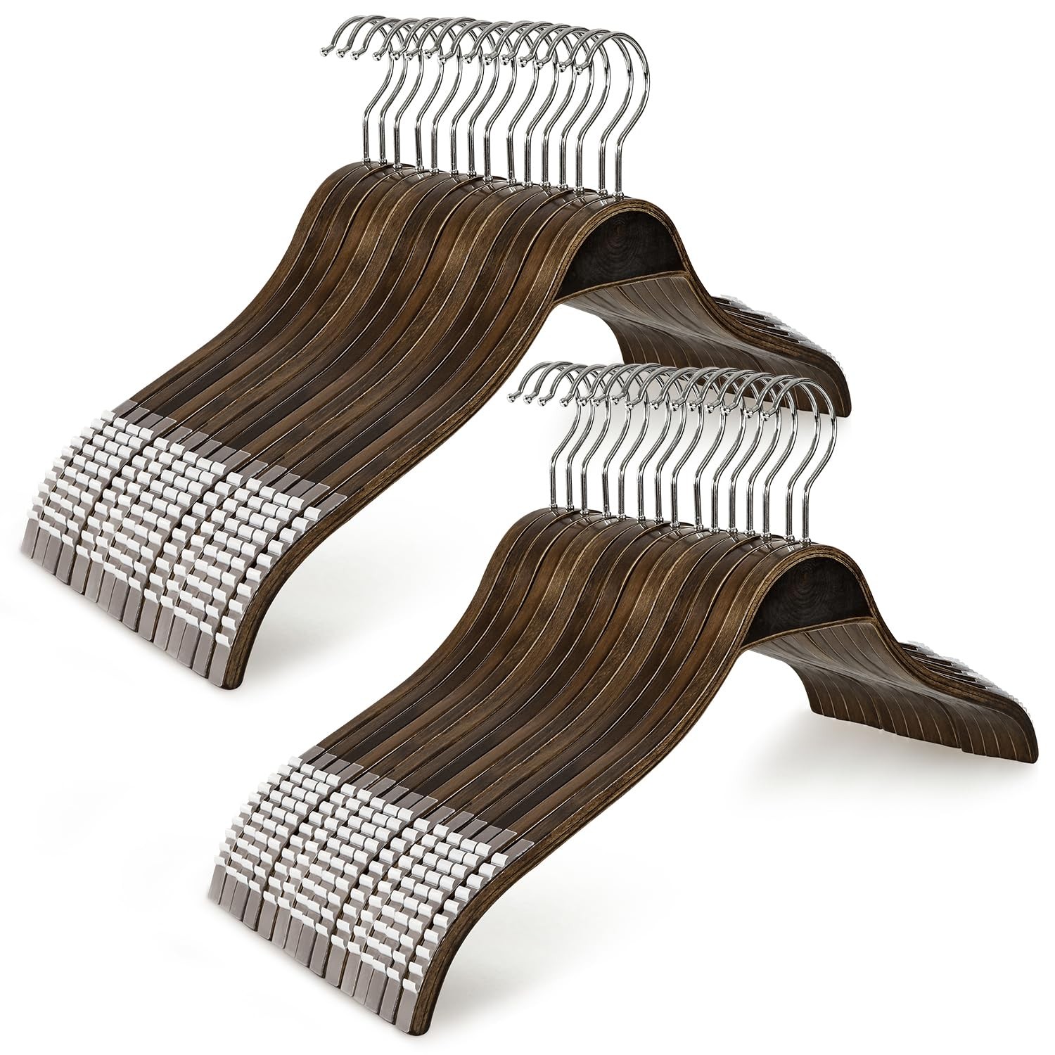 TOPIA HANGER Slim Wooden Hangers Extra Soft Non-Slip Rubber Grips, 30-Pack TOPIA HANGER Slim Wooden Hangers Extra Soft Non-Slip Rubber Grips, 30-Pack