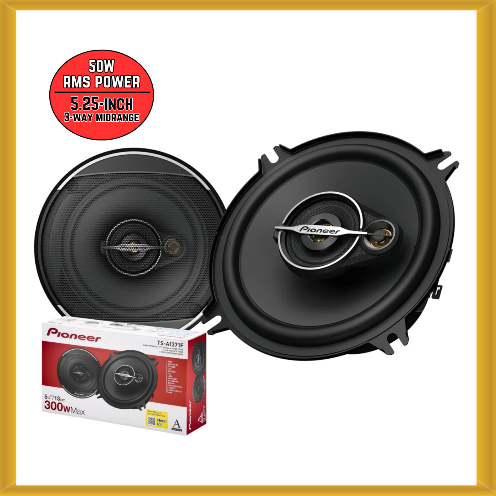 Pioneer TS-A1371F 5.25-inch 50W RMS Power 3-Way Midrange Coaxial Car Speakers