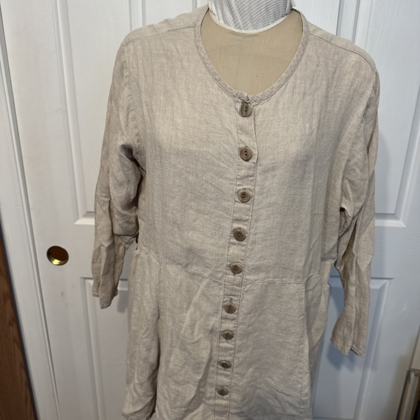flax by jeanne engelhart top M 100% Linen Tunic Long Sleeve Pockets  Tunic