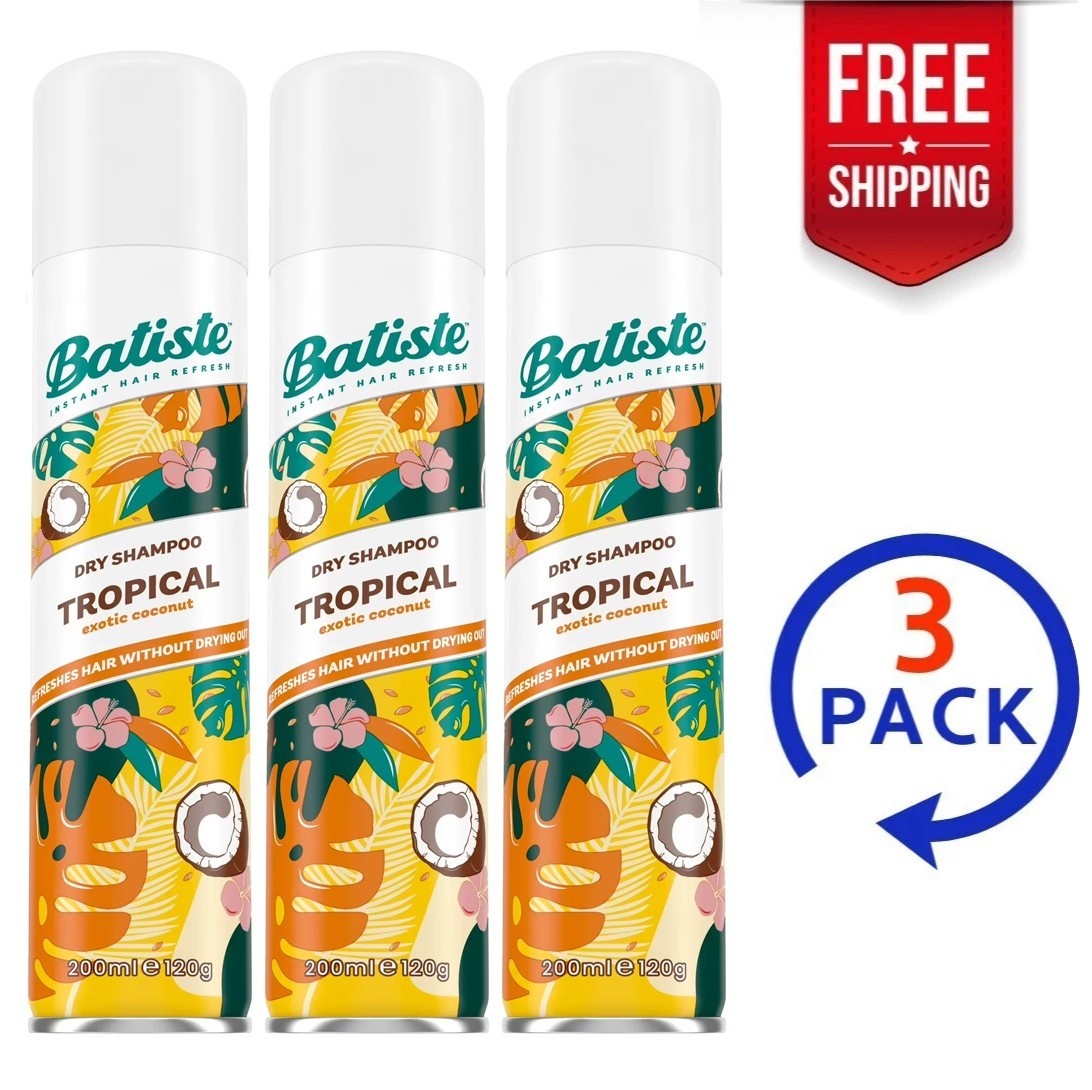 Batiste Dry Shampoo, Tropical Fragrance 200ml 3-Pack Instant Hair Refresh