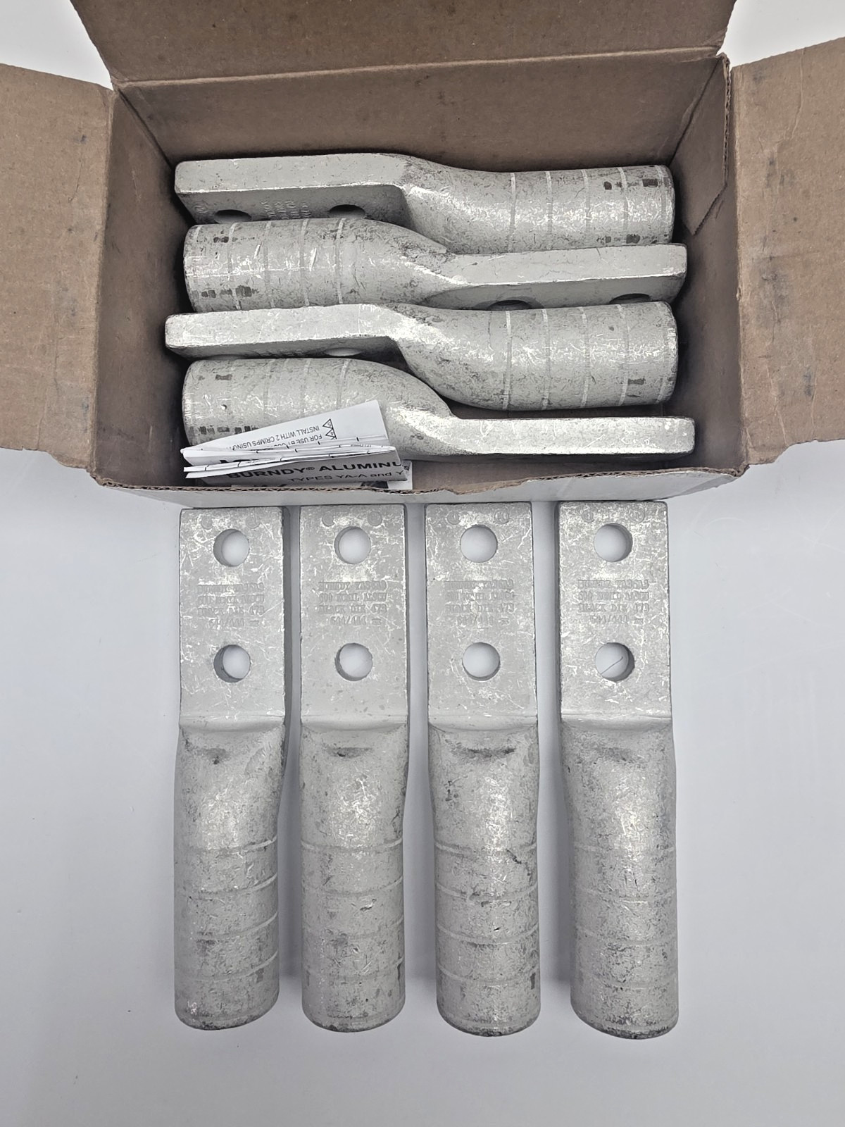BURNDY YA36A3 HYLUG Aluminum 2-Hole Compression Lug 537127 Box of 8 NEW BURNDY YA36A3 HYLUG Aluminum 2-Hole Compression Lug 537127 Box of 8 NEW