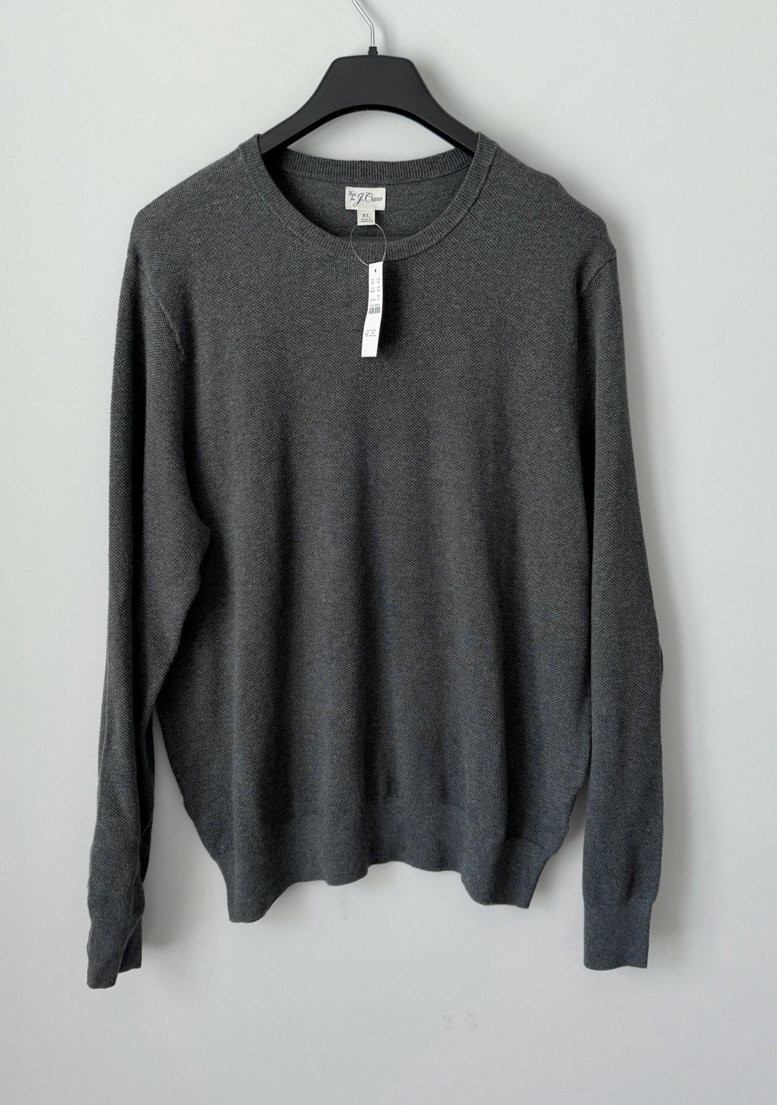 J.Crew NWT Mens XL Cotton Pique Stitch Crewneck Sweater Gray BM043 100% Cotton