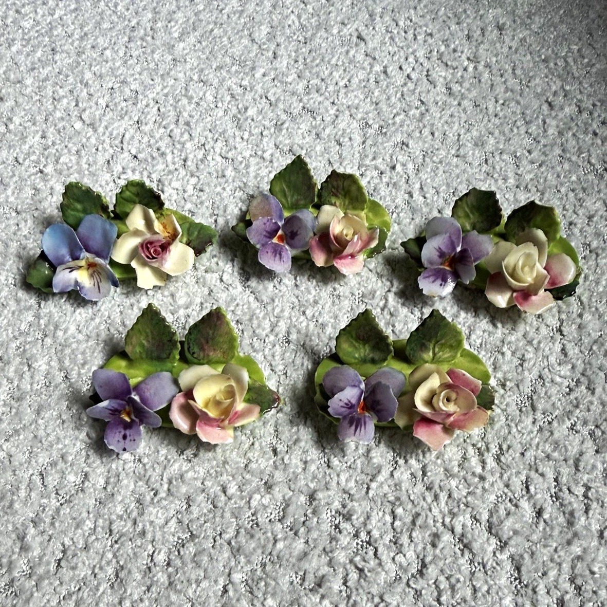 Vintage Crown Staffordshire Fine Bone China Floral Place Card Holders — Set of 5