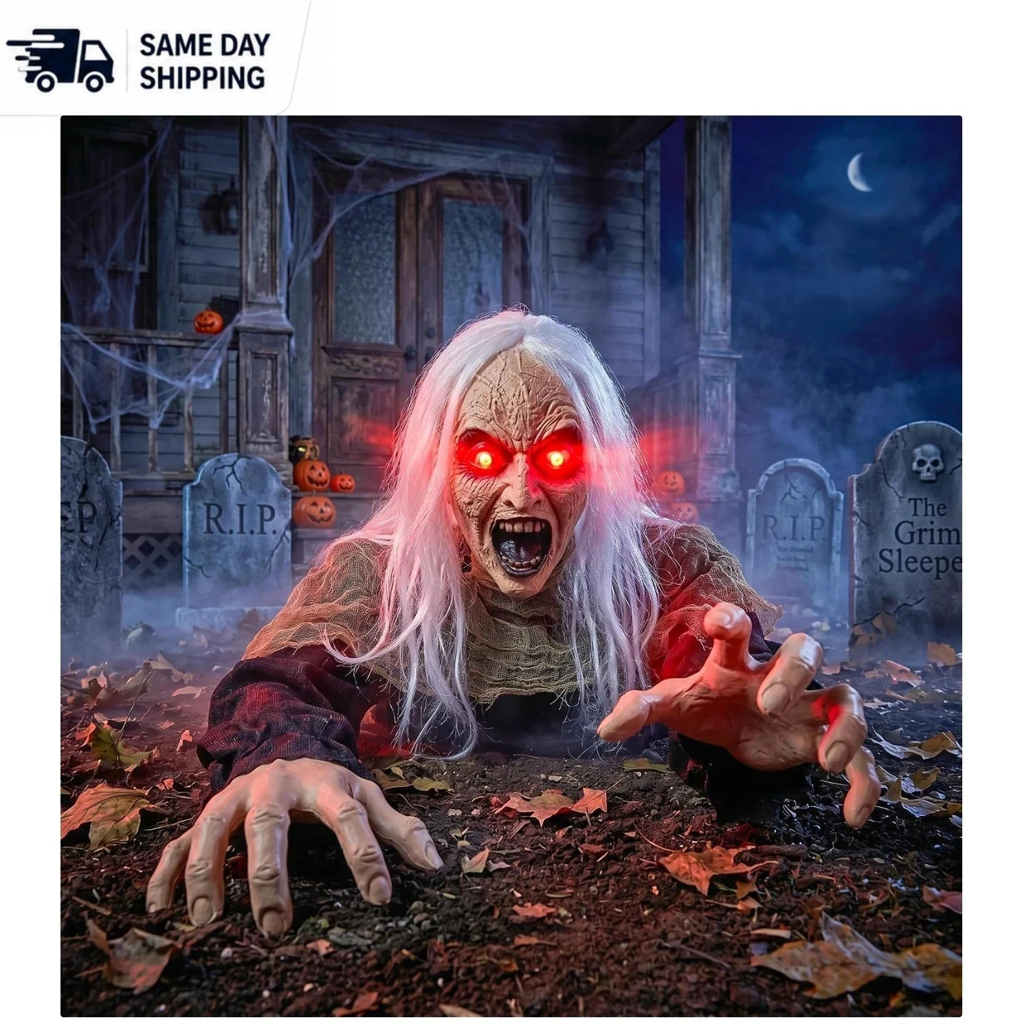 Crawling Zombie Graveyard Prop: Animated Halloween Decoration with Scary Sounds Crawling Zombie Graveyard Prop: Animated Halloween Decoration with Scary Sounds