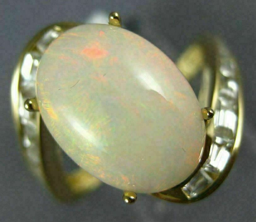 ESTATE LARGE 6.20CT CZ & AAA OPAL 14KT YELLOW GOLD 3D OVAL CRISS CROSS RING