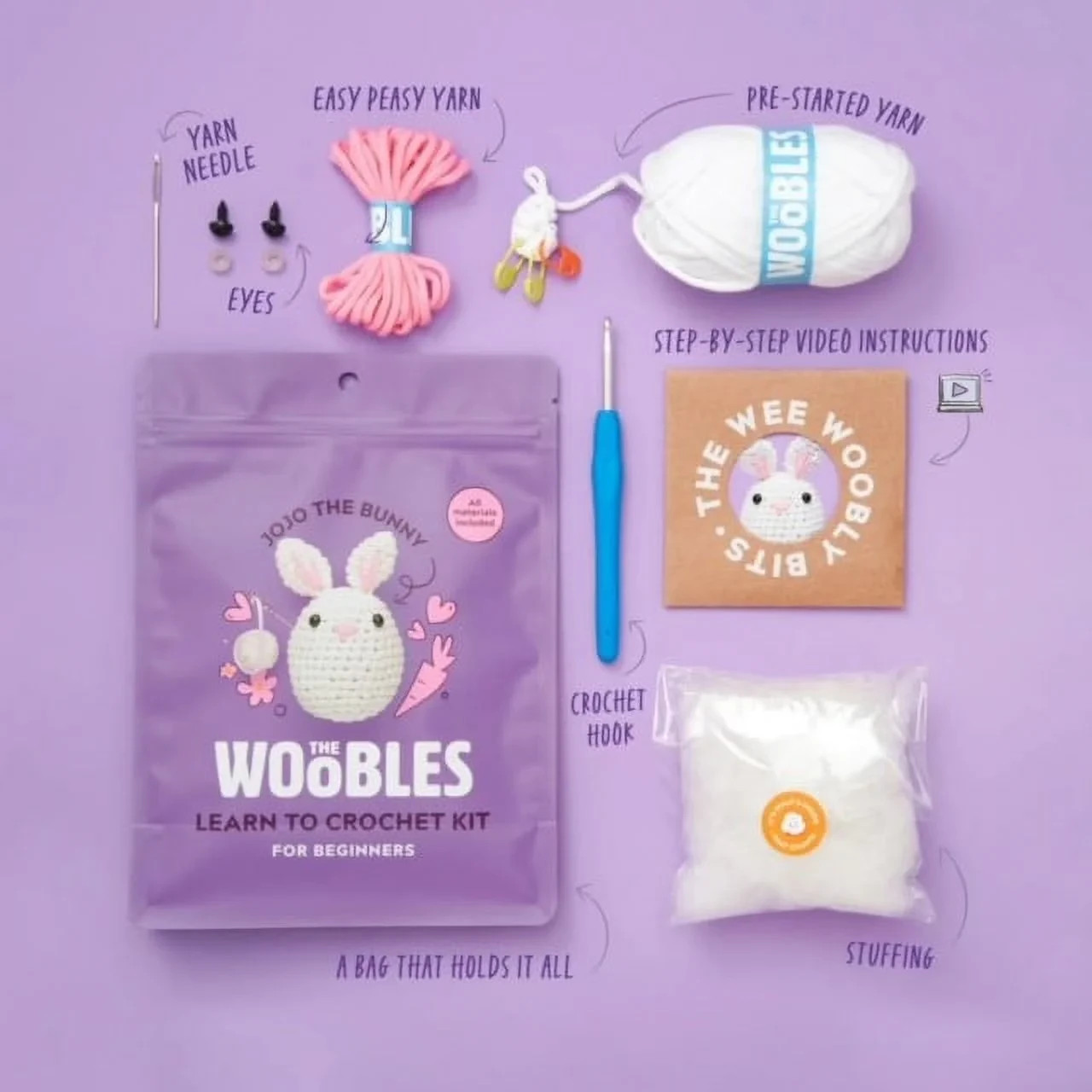 The Woobles Beginners Crochet Kit & Hook ~ All Materials Included ~ You Choose The Woobles Beginners Crochet Kit & Hook ~ All Materials Included ~ You Choose
