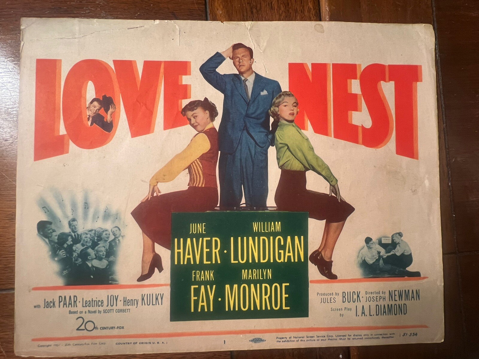 MARILYN MONROE - LOVE NEST  1951 Original Lobby Card TITLE CARD (#1) NICE