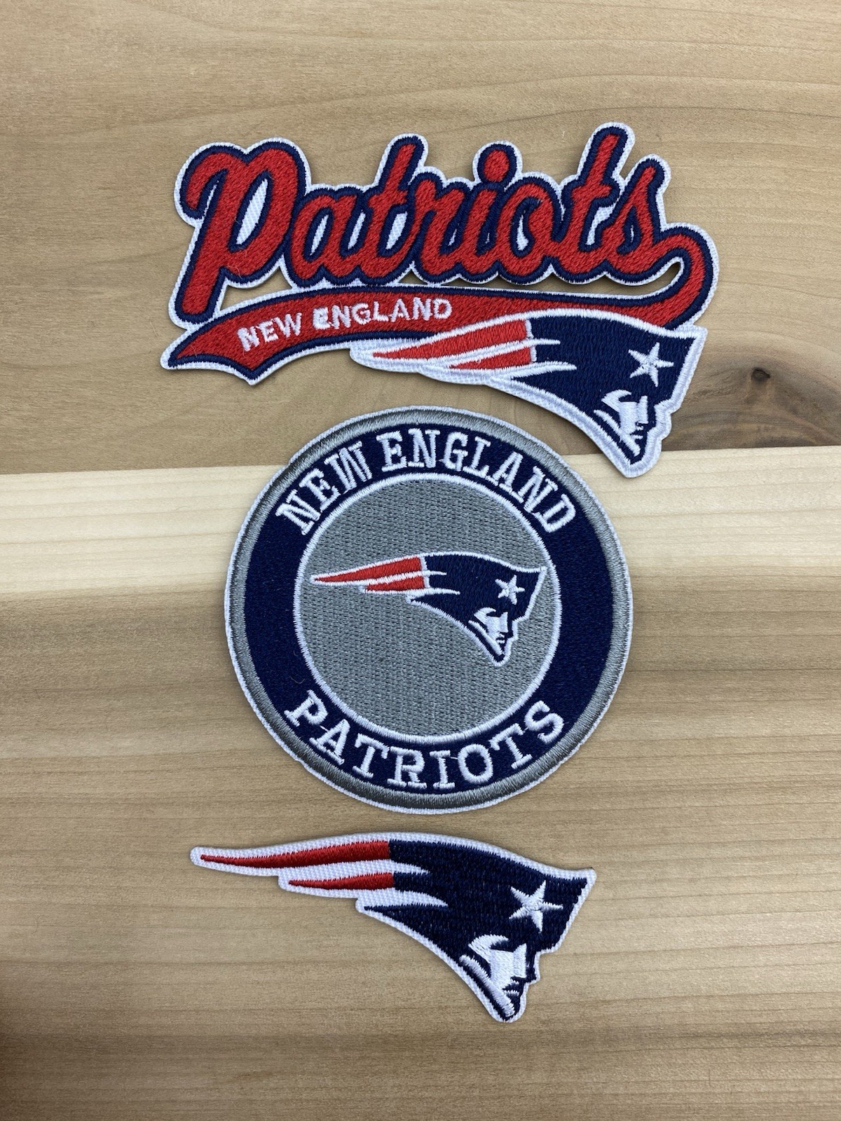 Set Of 3 New England Patriots Embroidered Iron On Patches 2.5”-3” Set Of 3 New England Patriots Embroidered Iron On Patches 2.5”-3”