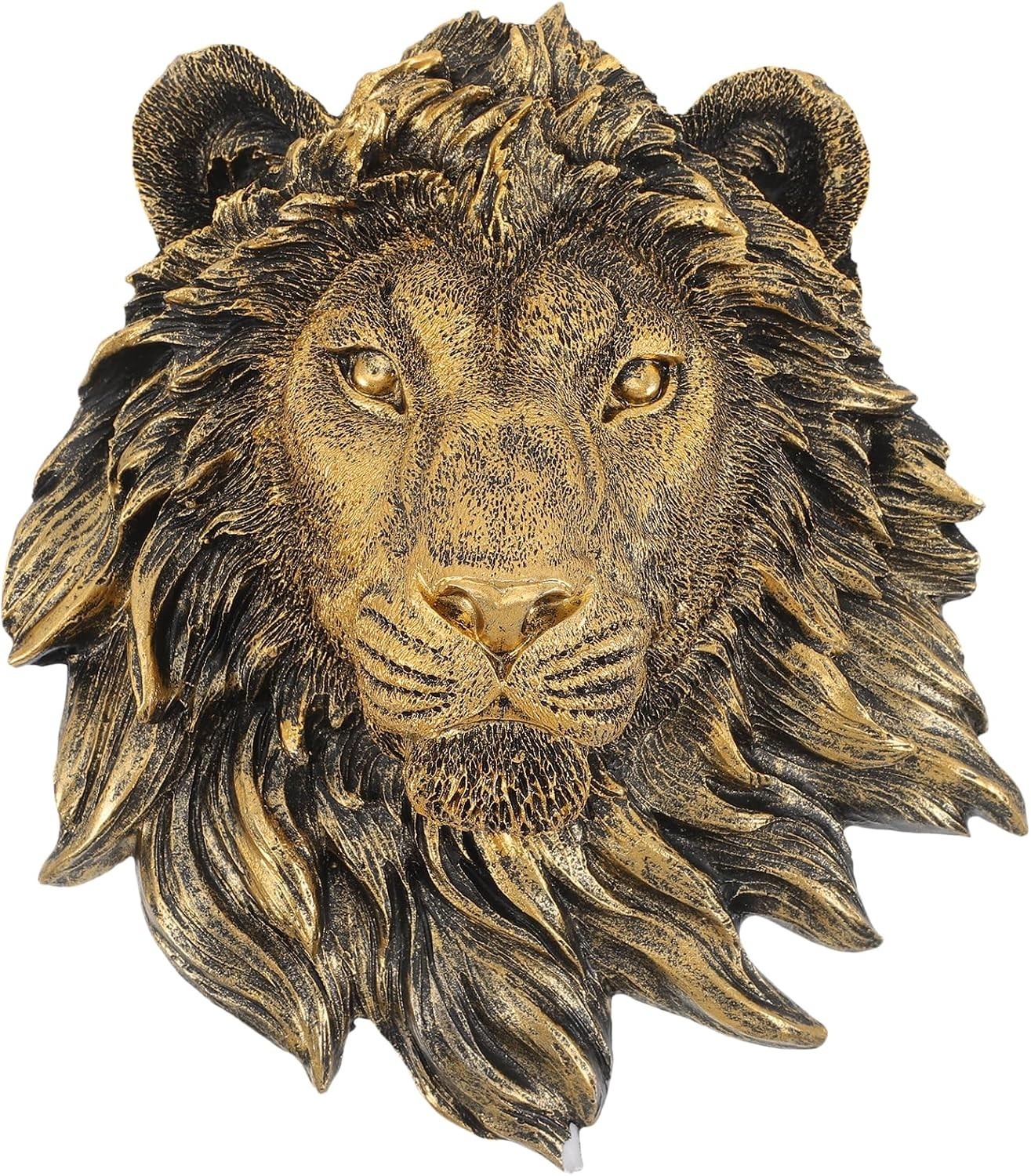 Veemoon Lion Head Wall Statue Resin Bronze Lion Head Wall Hanging Sculpture Wall