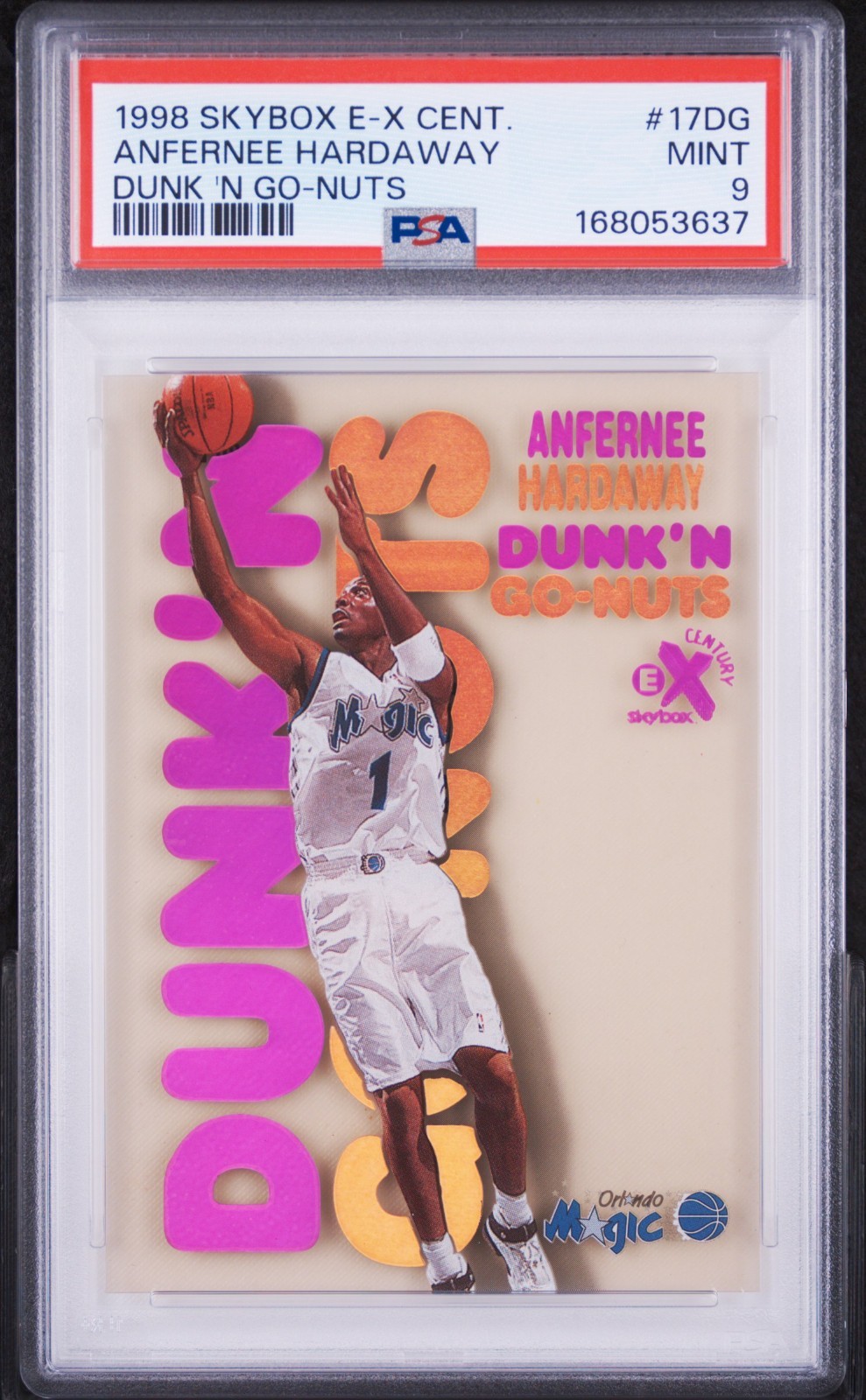 1998-99 Skybox x E-X Century Anfernee Hardaway Dunk'N Go Nuts #17DG Magic PSA 9 1998-99 Skybox x E-X Century Anfernee Hardaway Dunk'N Go Nuts #17DG Magic PSA 9