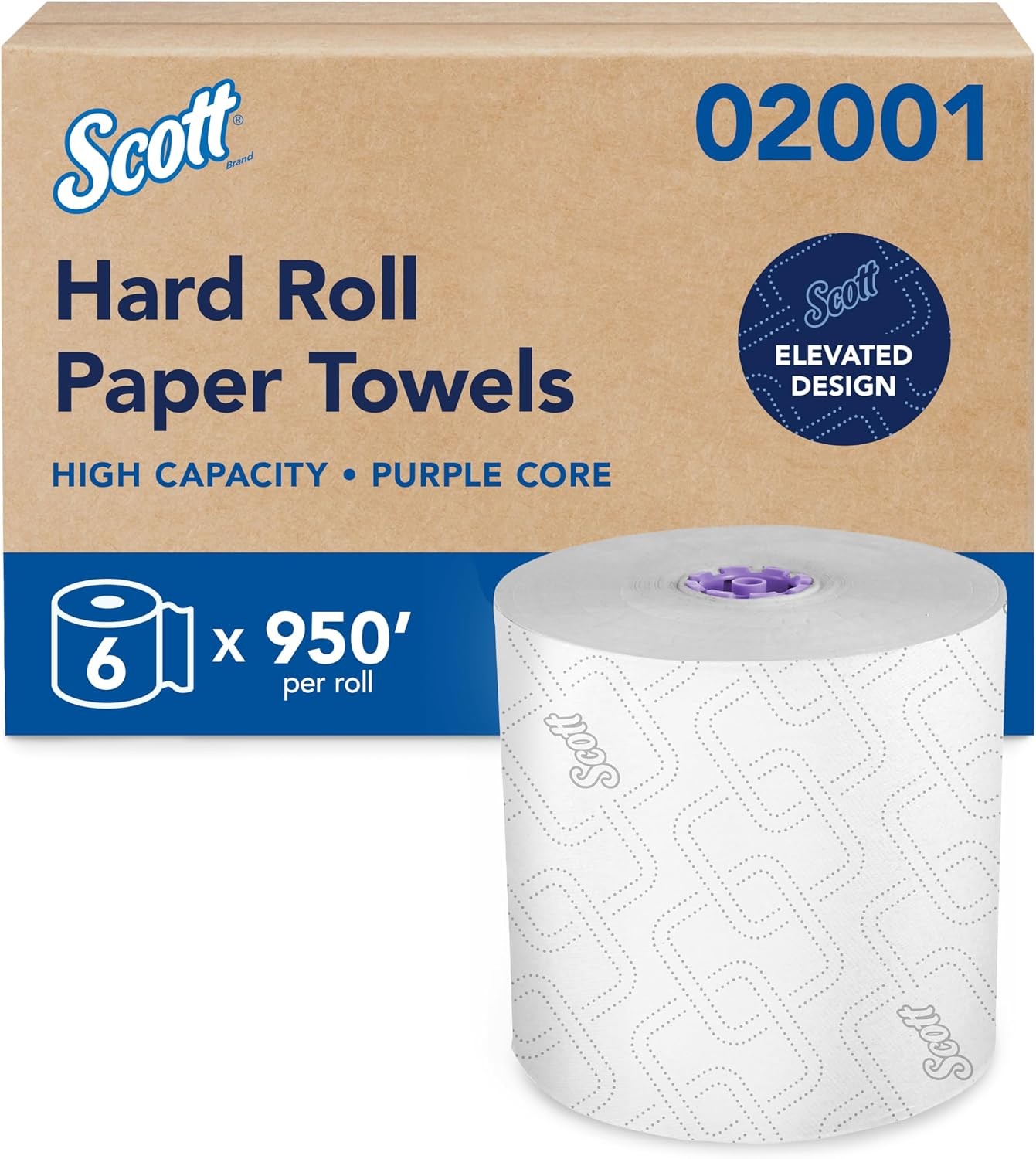 Hard Roll Paper Towels Bulk 6 Rolls x 950\' 02001 Purple Core High-Capacity