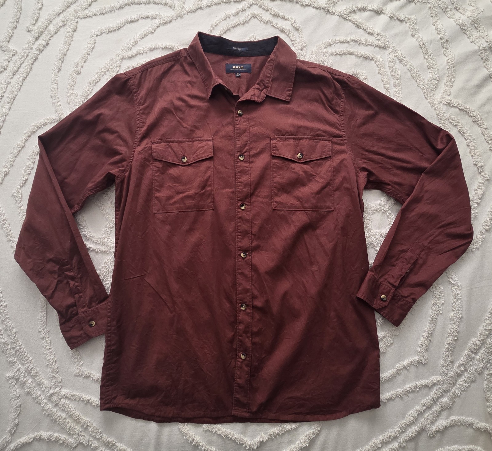 Roark Extra Large XL Maroon Well Worn Long Sleeve Button Up Shirt
