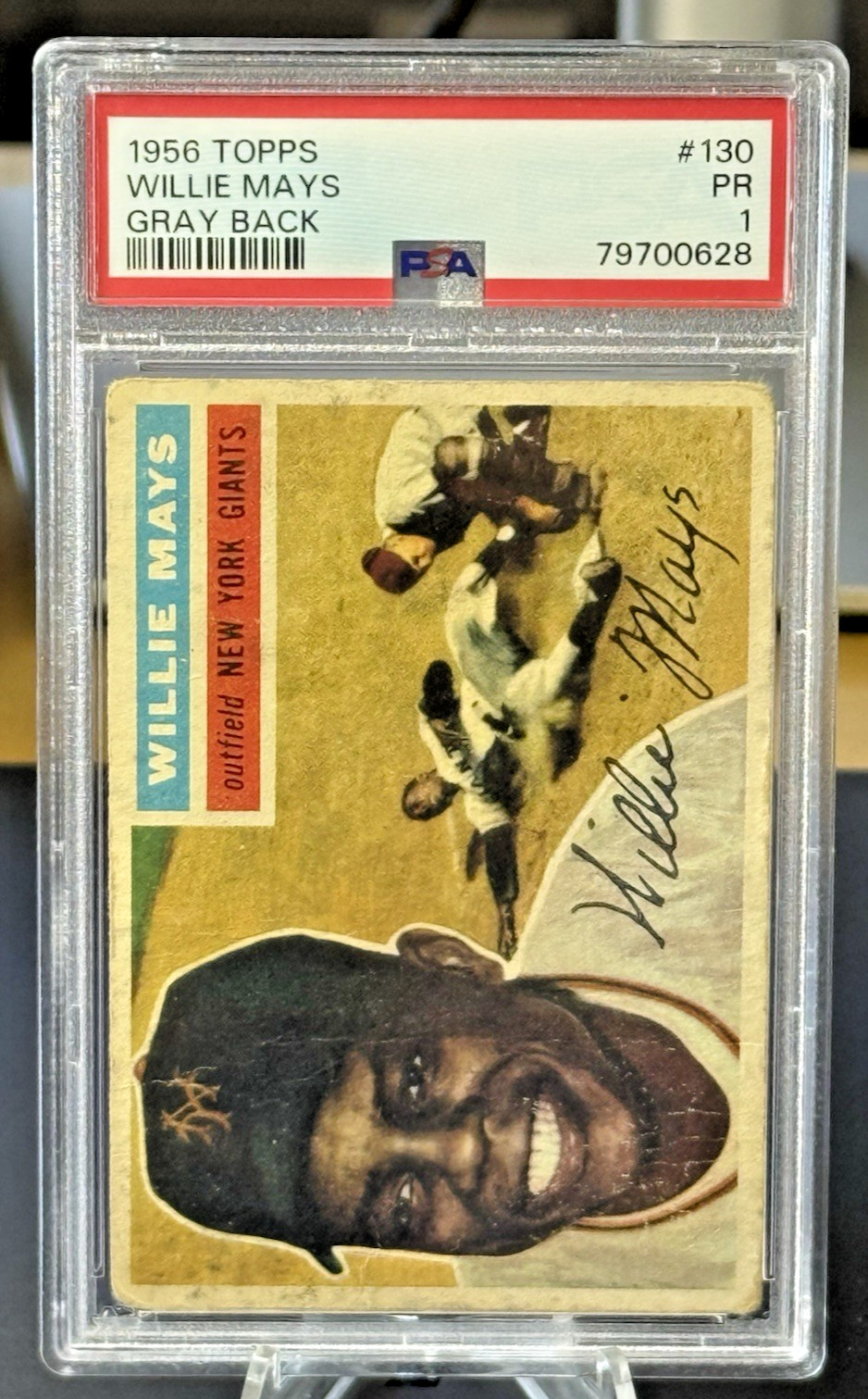 1956 Topps # 130 WILLIE MAYS PSA 1 PR Gray Back HOF NY Giants Well Centered 1956 Topps # 130 WILLIE MAYS PSA 1 PR Gray Back HOF NY Giants Well Centered