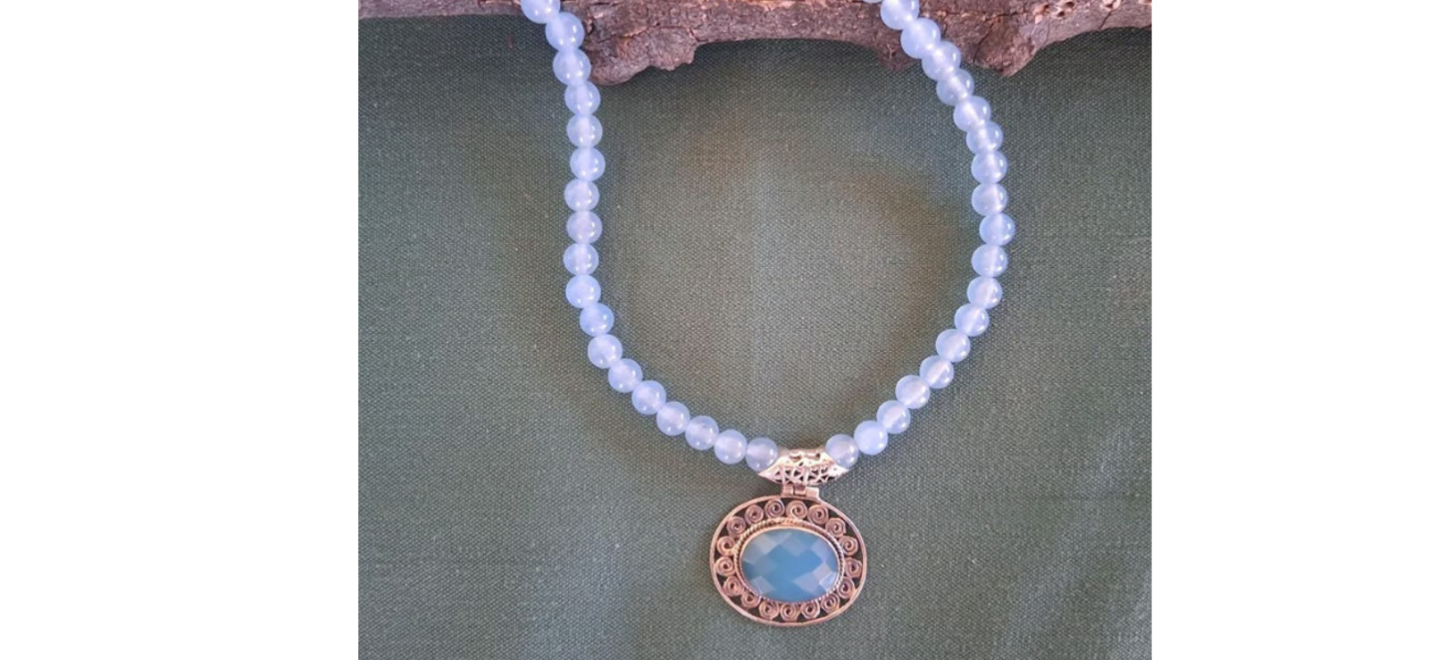 Vintage Sterling Silver Blue Chalcedony Necklace