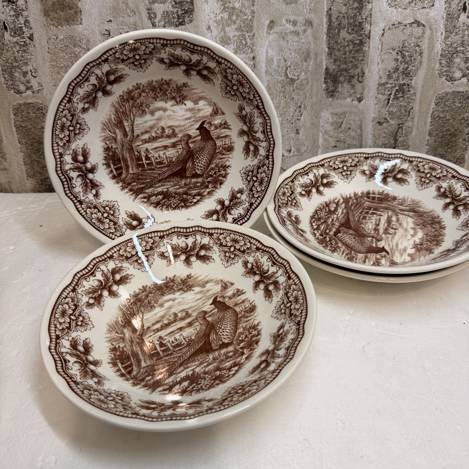 Royal Stafford Thanksgiving Brown HOMELAND PHEASANT BOWLS Set of 4 All Brown