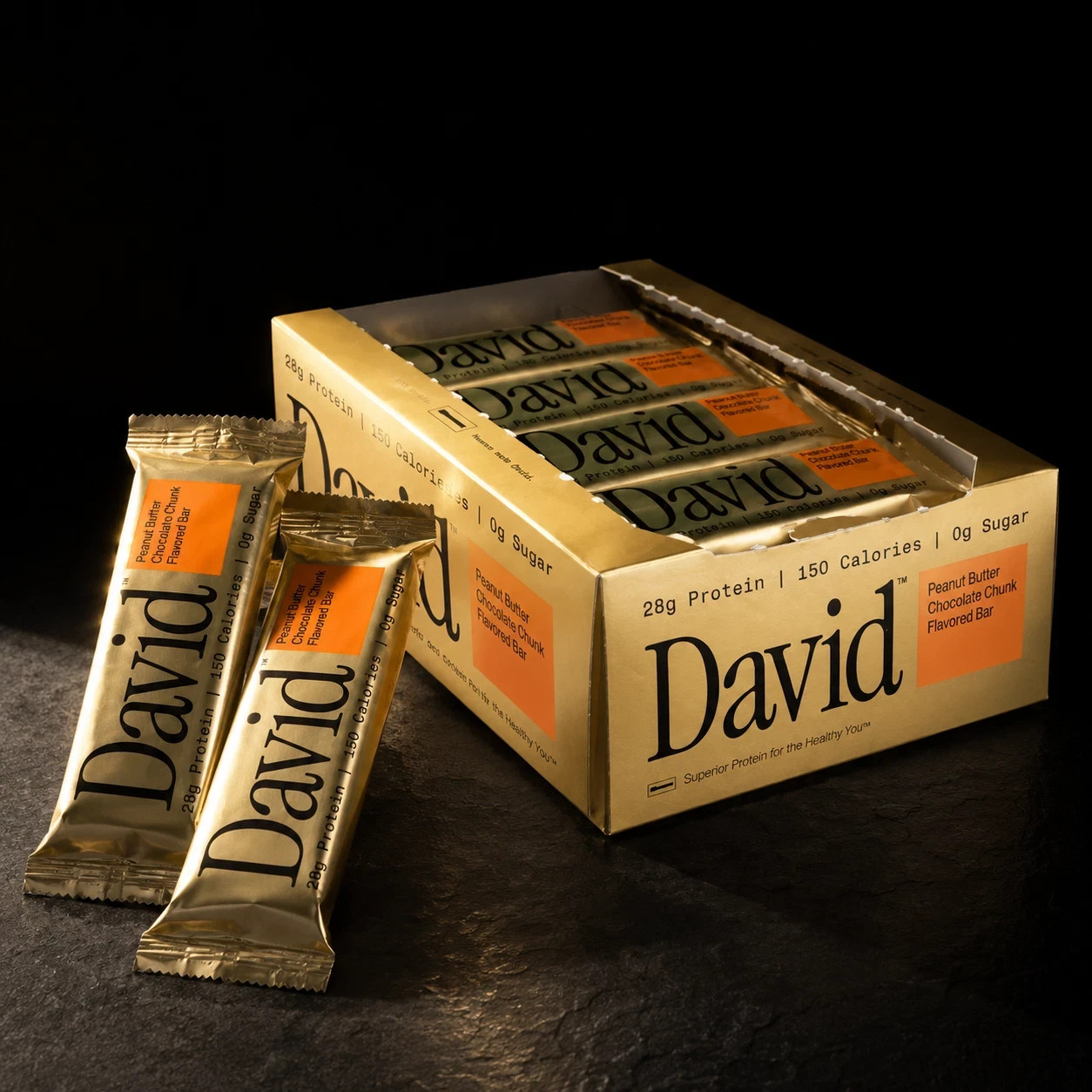David Protein Bar Peanut Butter Chocolate Chunk 28g Protein 0g Sugar 12 Pack
