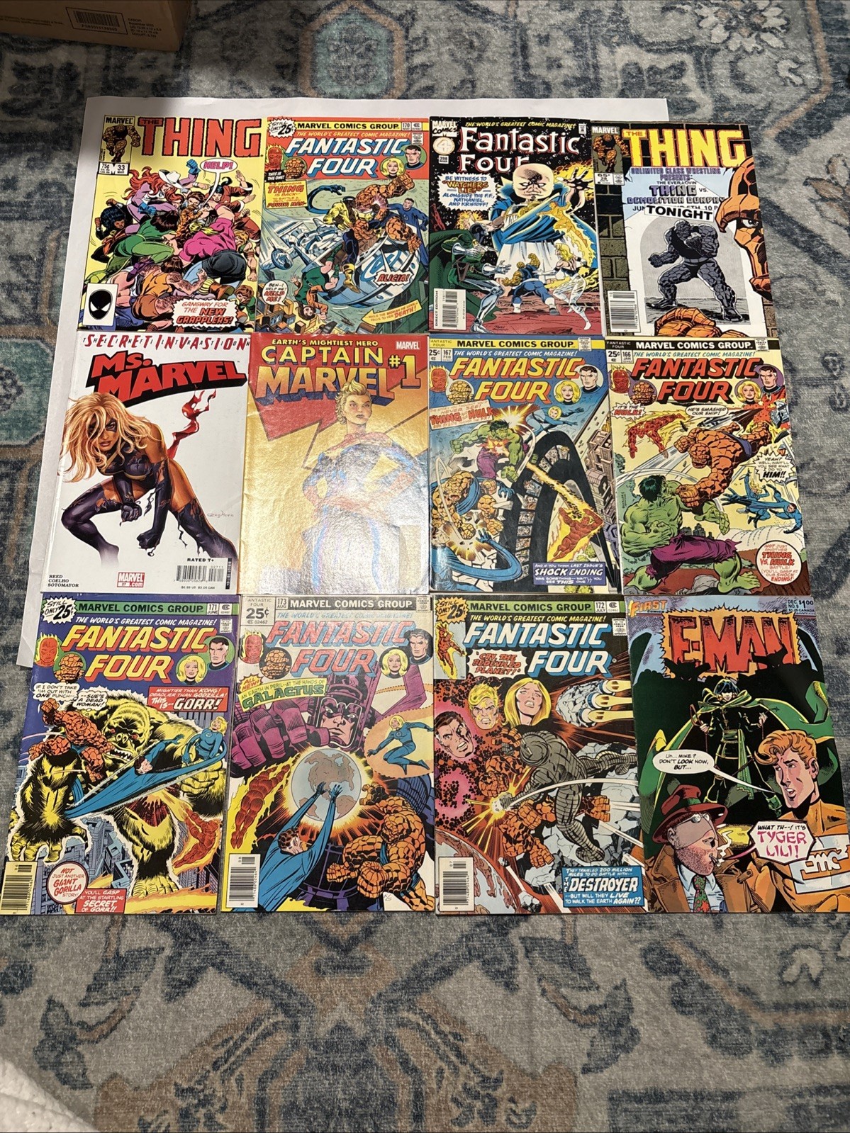 Vintage Marvel Comic Book Lot of 12 Fantastic Four #167, Thing Captain Ms Marvel