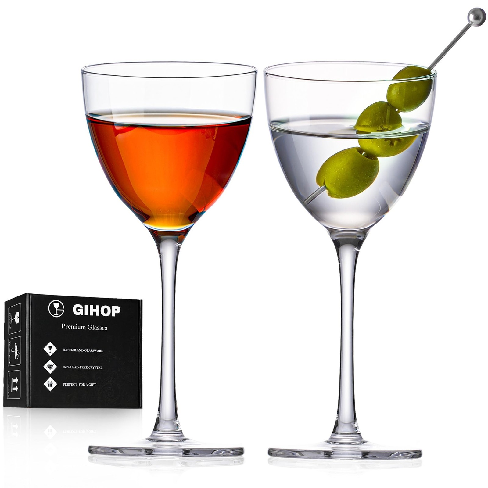 GIHOP Nick and Nora Cocktail Glasses, Small Coupe Martini Glasses Set of 2 1