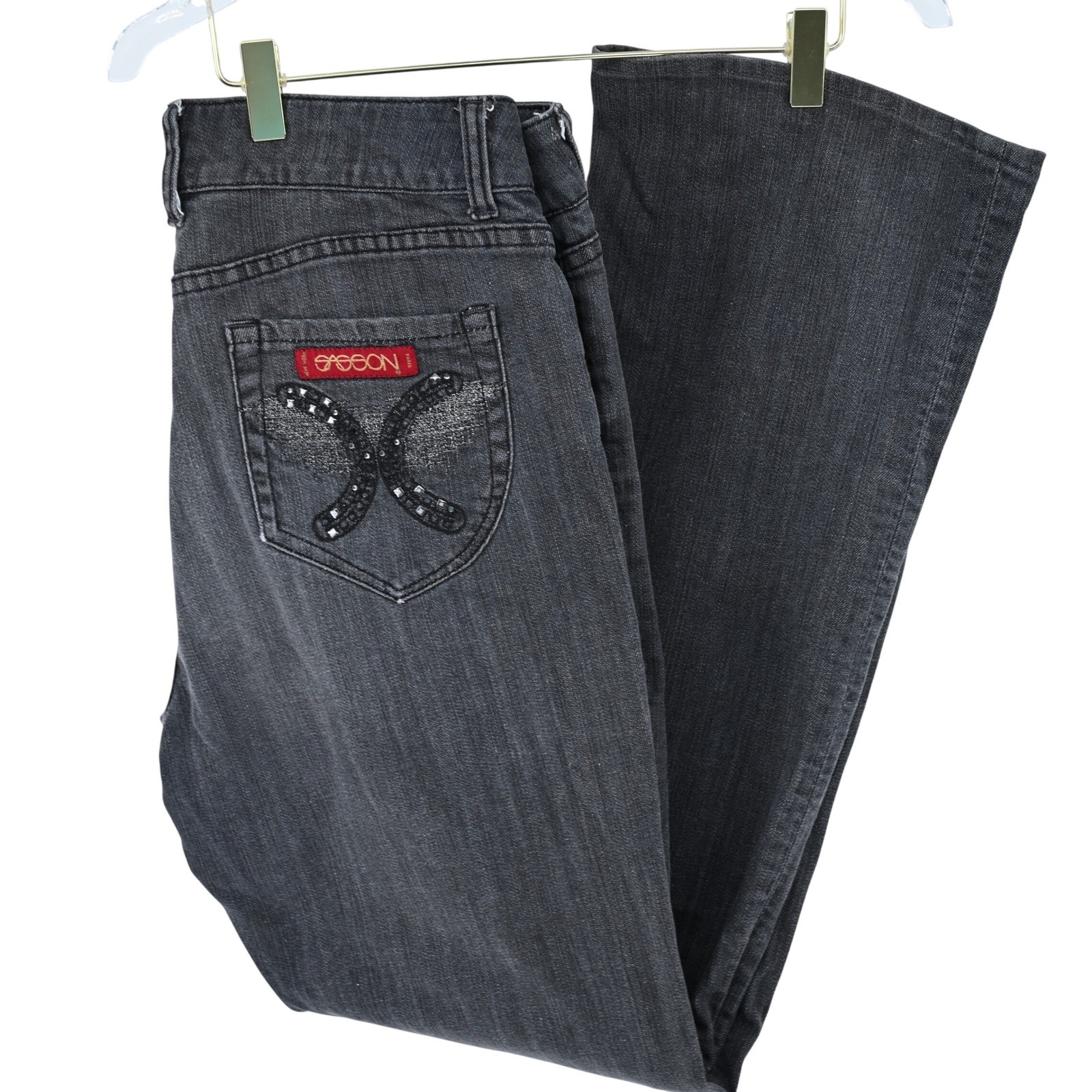 Sasson Womens Bootcut Jeans Size 12 Dynamite Wash Gray Embellished Rhinestone