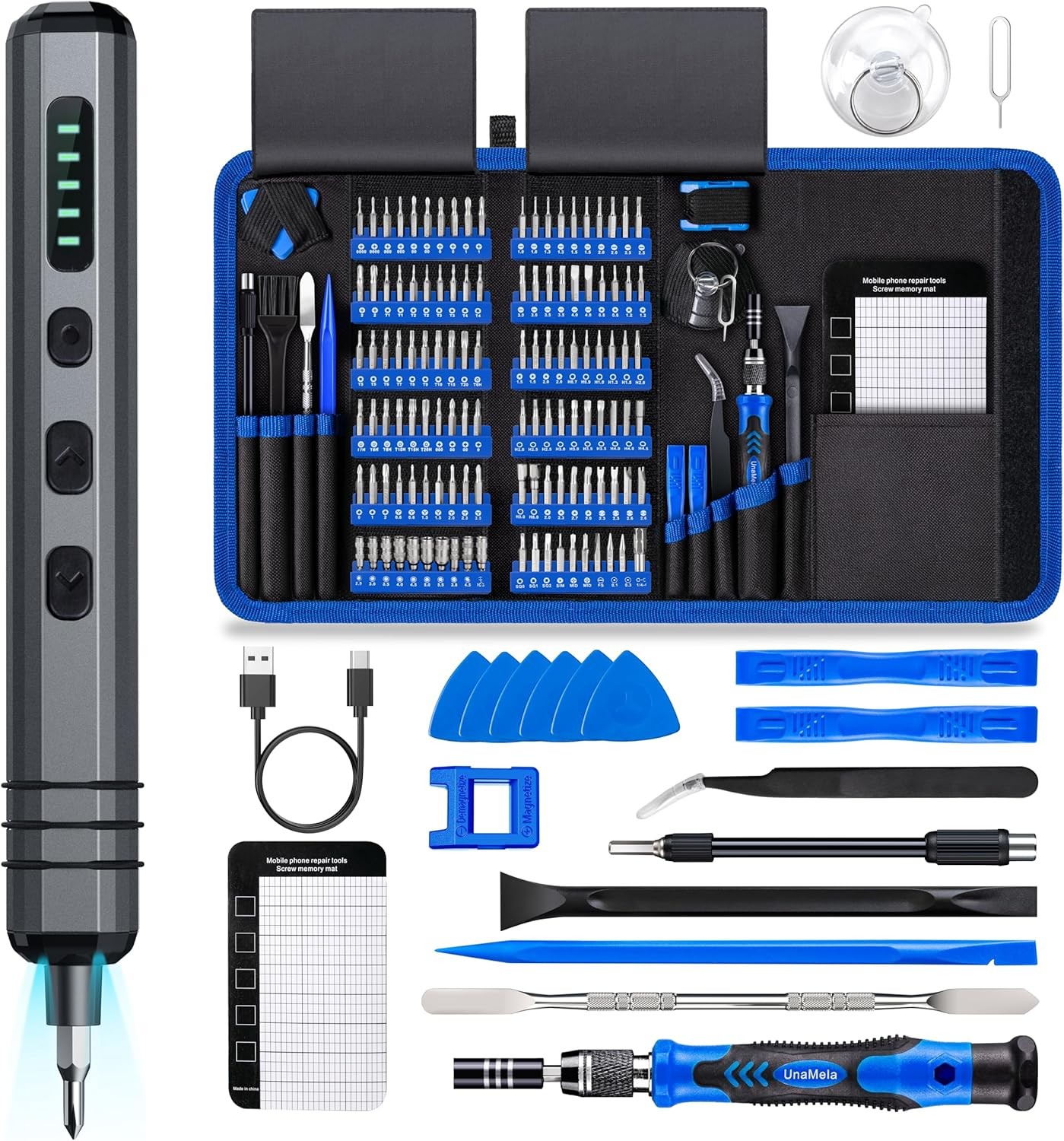 Mini Electric Screwdriver Set 140-in-1: Cordless, 120 Bits, 5 Torque, LED
