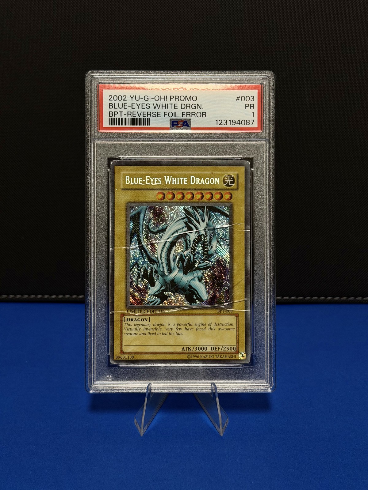 2002 Yu-Gi-Oh Blue-Eyes White Dragon BPT-003 - Reverse Foil Error *PSA 1*