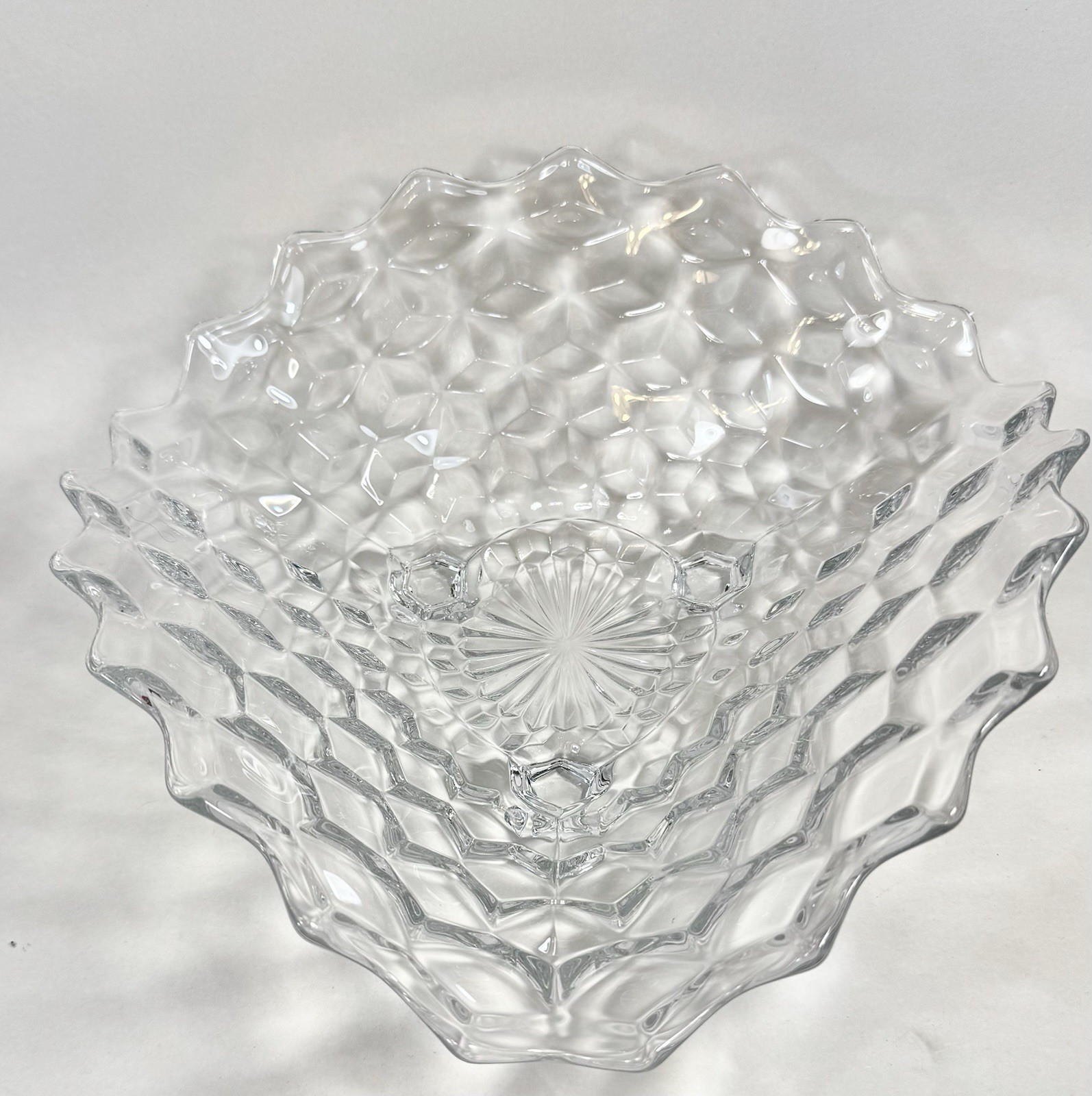 Fostoria American Centerpiece Bowl 3 Toed Tricorne Cubic 2056 Triangle Clear 11\