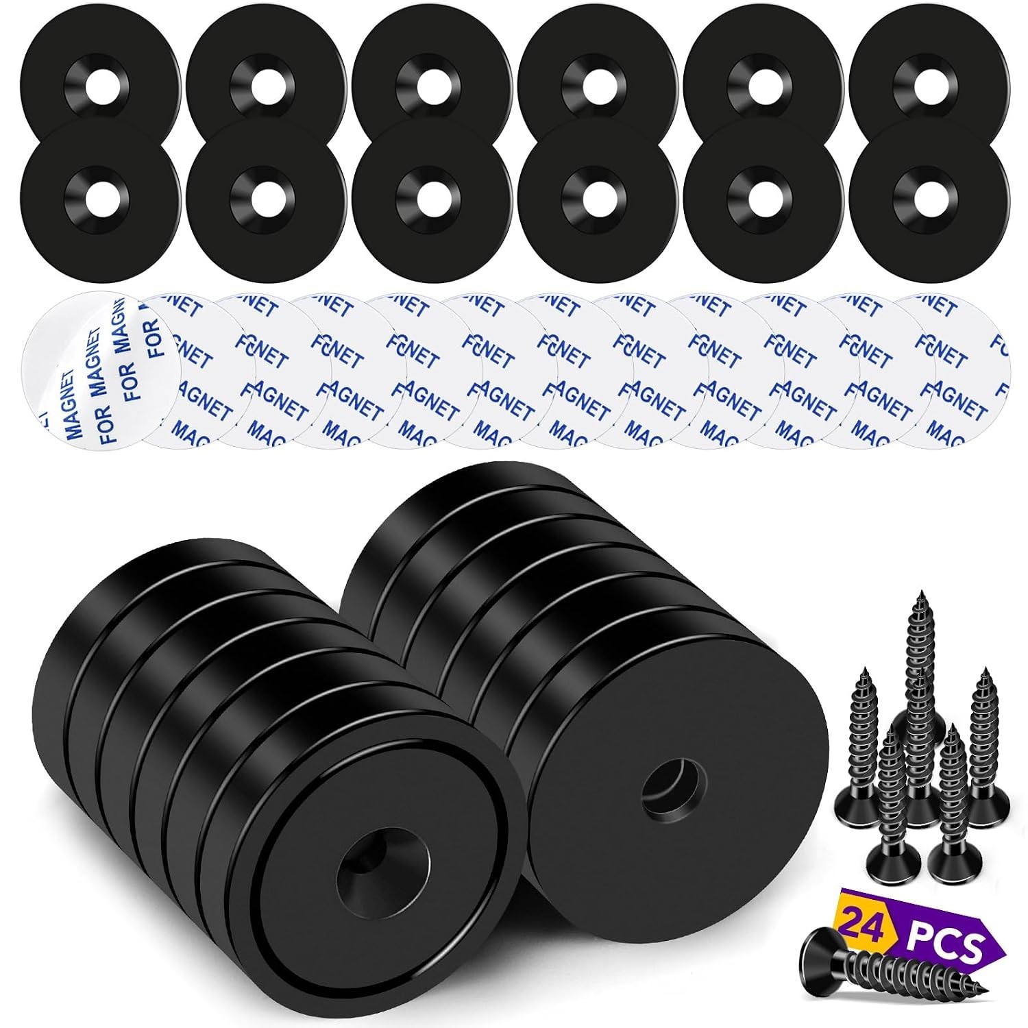 TRYMAG 12 Pack Rare Earth Neodymium Cup Magnets, 80Lbs Heavy 80LBS, Black