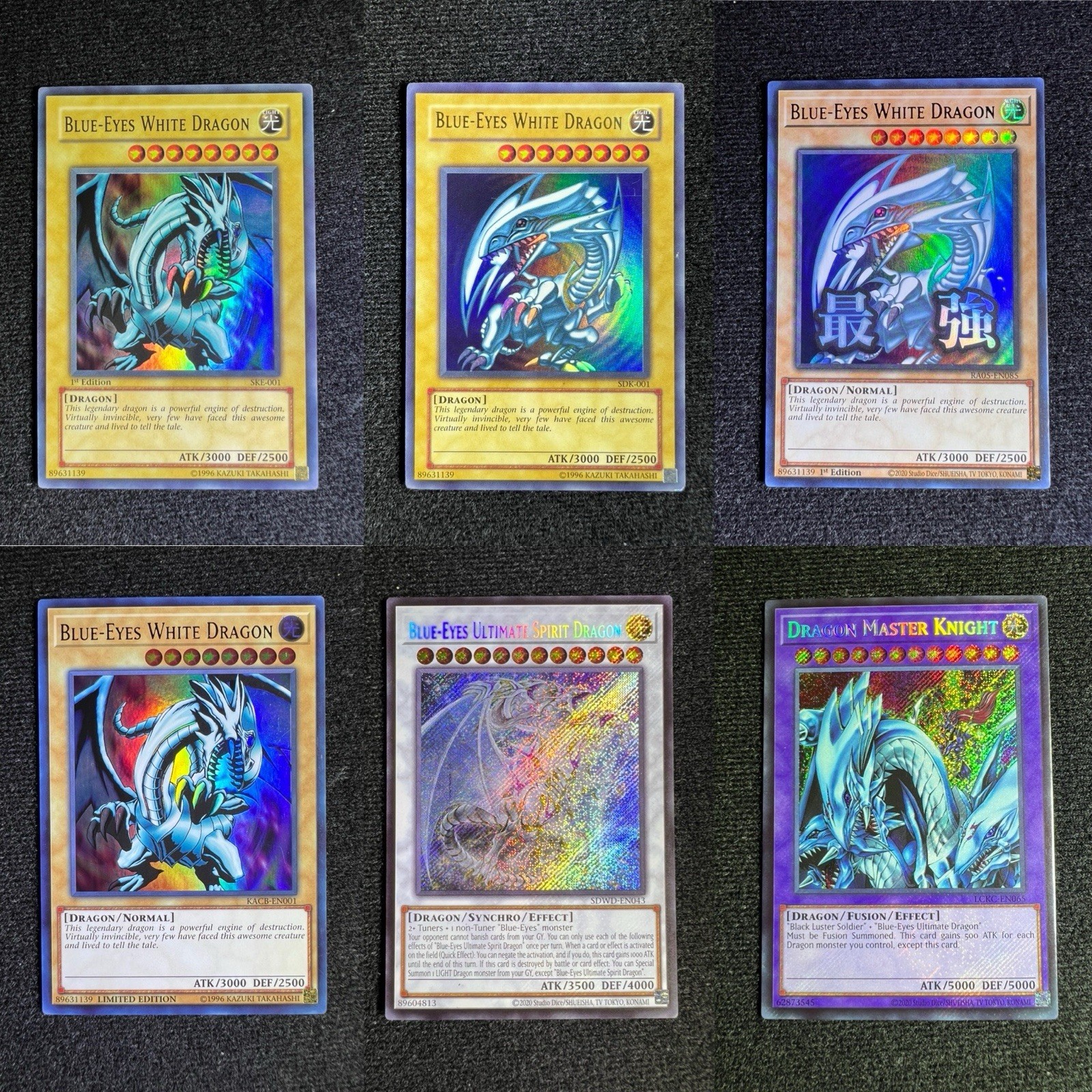 Yu-Gi-Oh  Blue Eyes White Dragons Vintage SDK-001 Vintage SKE-001  6 Card Lot