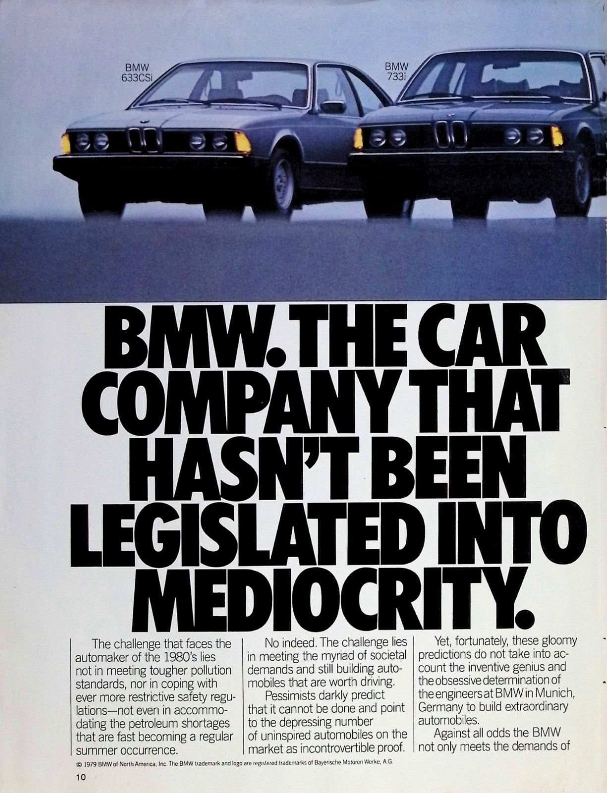 Original 1979 BMW Ad: 633CSi Coupe 733i 528i 320i Luxury Sedan Pair Front View S