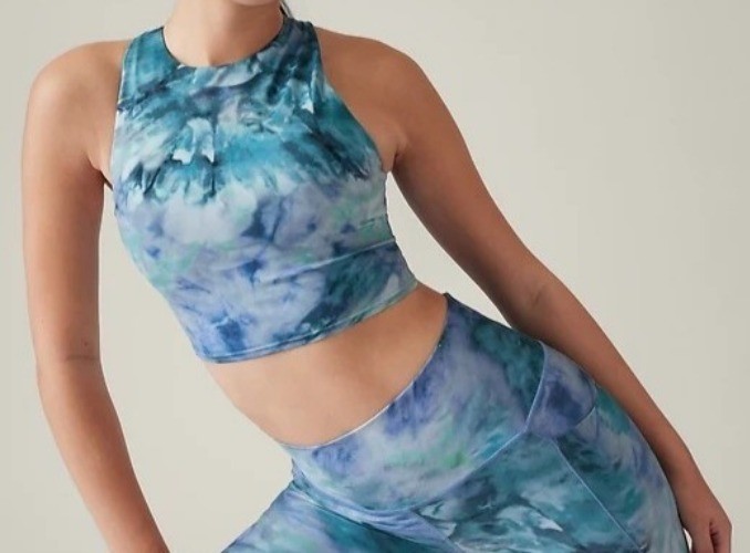 Athleta 531127 Conscious Crop Printed A-C Top Solarize Chrome Blue Women\'s Small