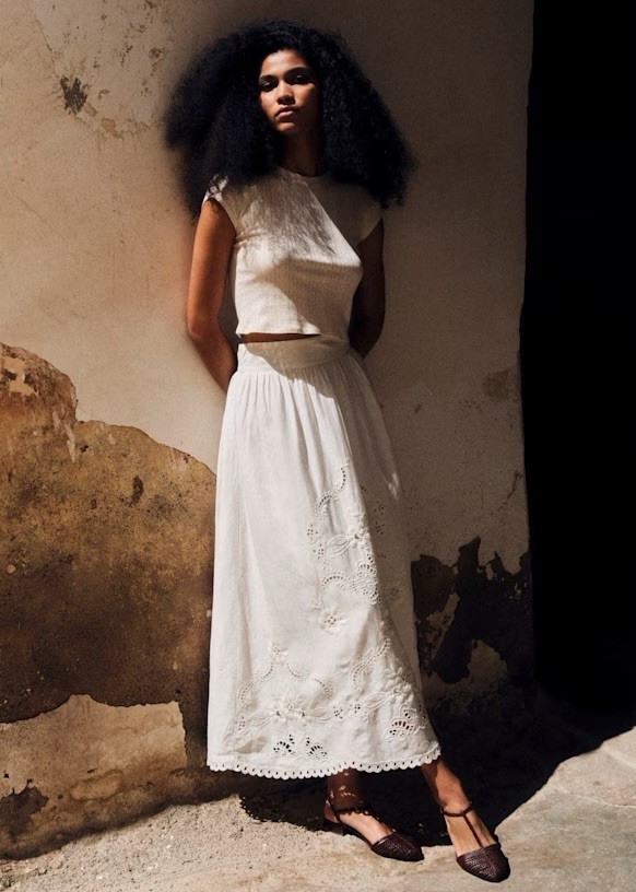 NEW Sezane Noa Skirt in Ecru Embroidery, Size 4