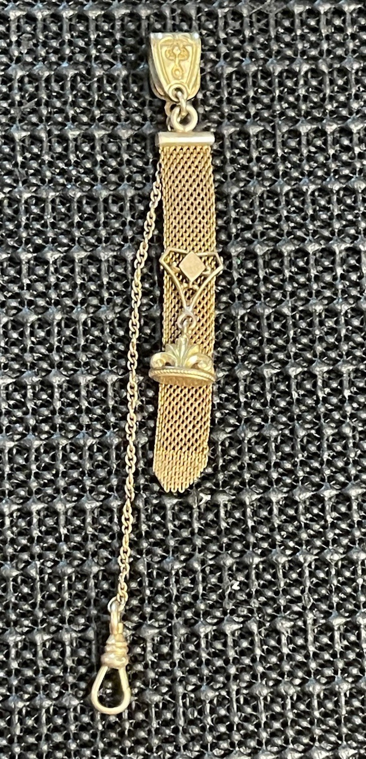 Antique Victorian R.F.B Gold Filled Mesh Pocket Watch Chain w/ Stamp Fob