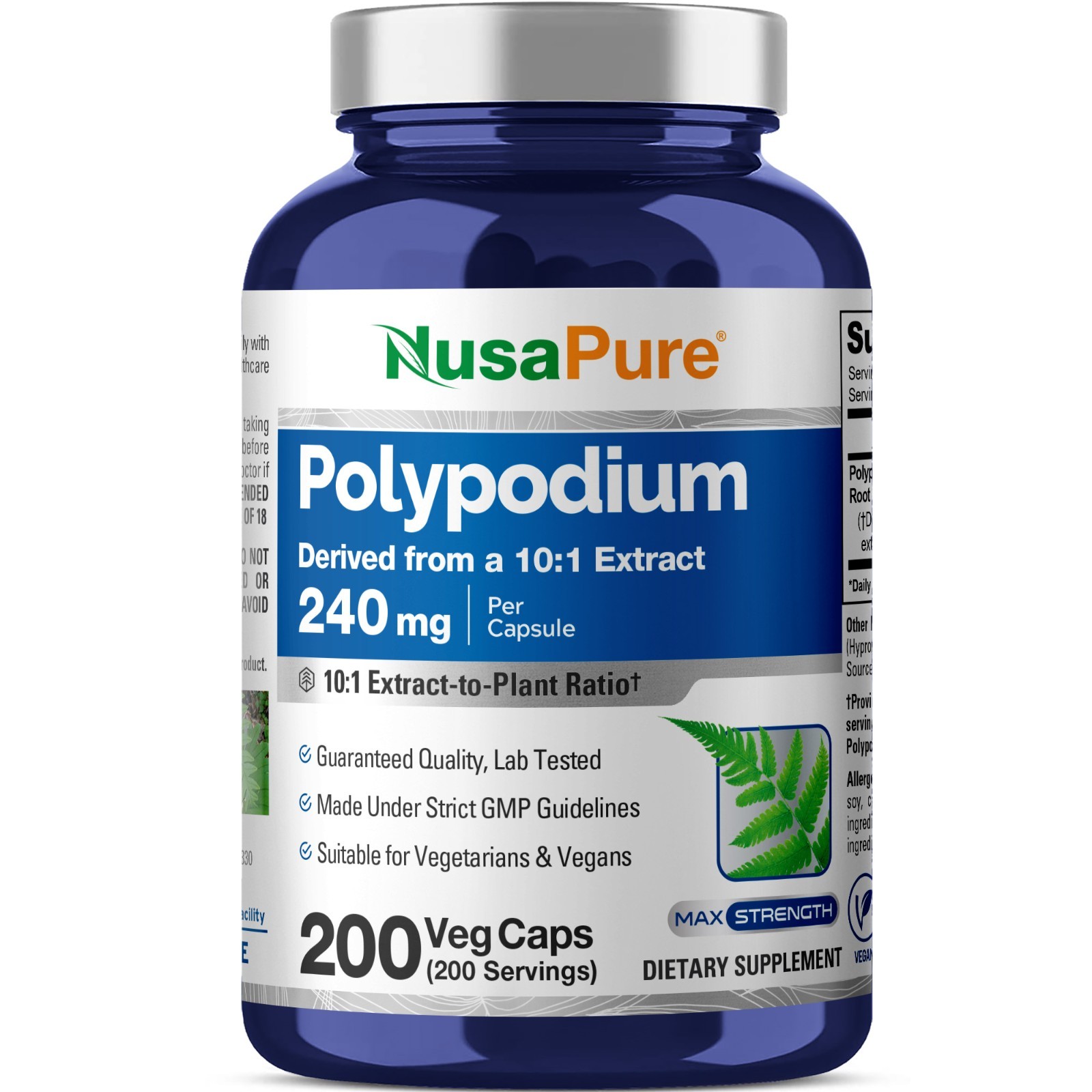 NusaPure Polypodium Leucotomos Capsules, 240 mg, 200 Veg Capsules NusaPure Polypodium Leucotomos Capsules, 240 mg, 200 Veg Capsules