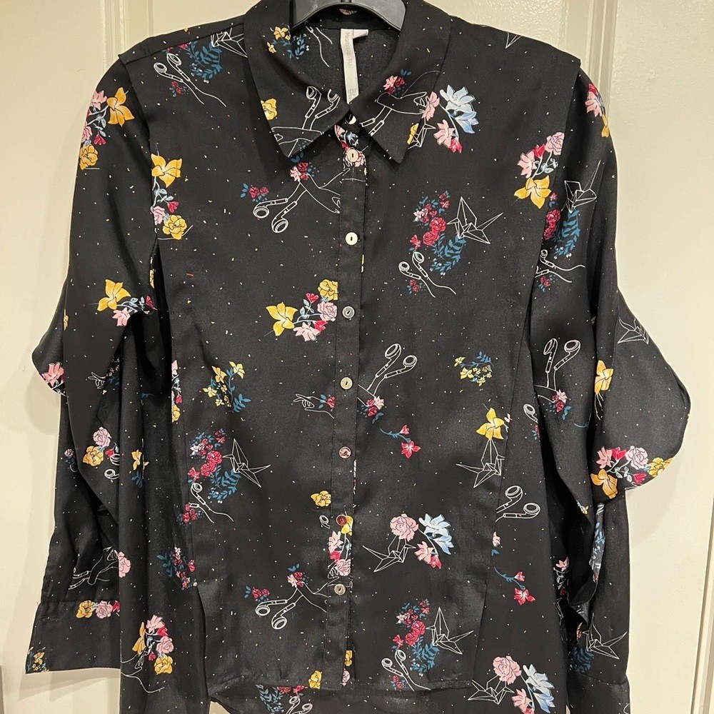Floral Black Button-Up Shirt