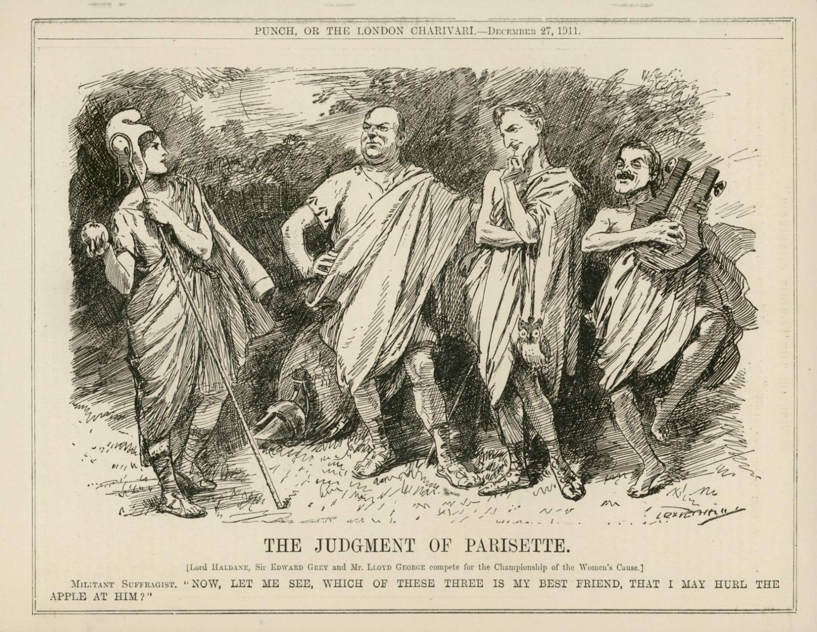 RARE SUFFRAGE CARTOON Punch Magazine 1911 WOMEN\'S VOTE Judgment of Parisette