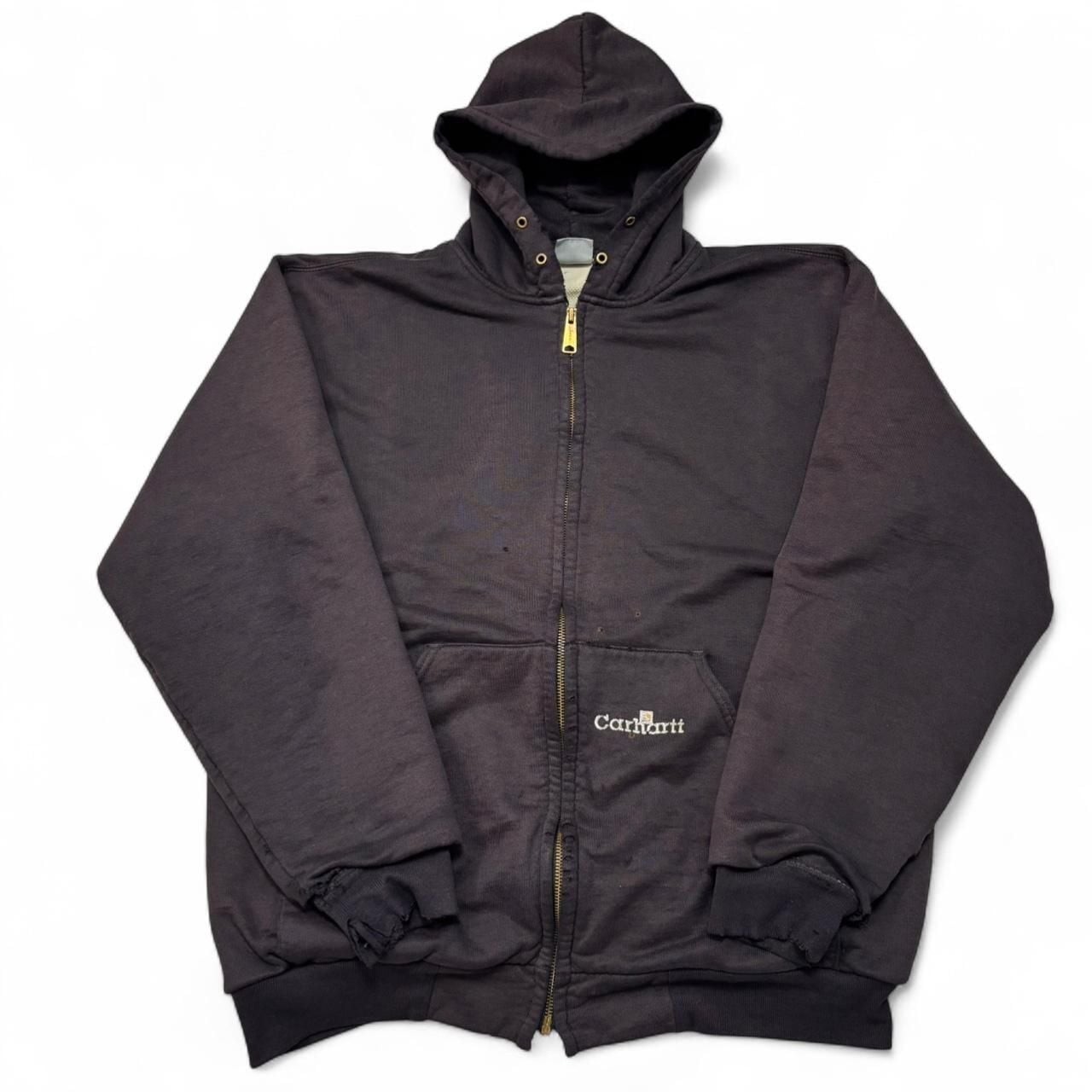 Carhartt Thermal Lined Zip Hoodie Large Vintage Faded Brown