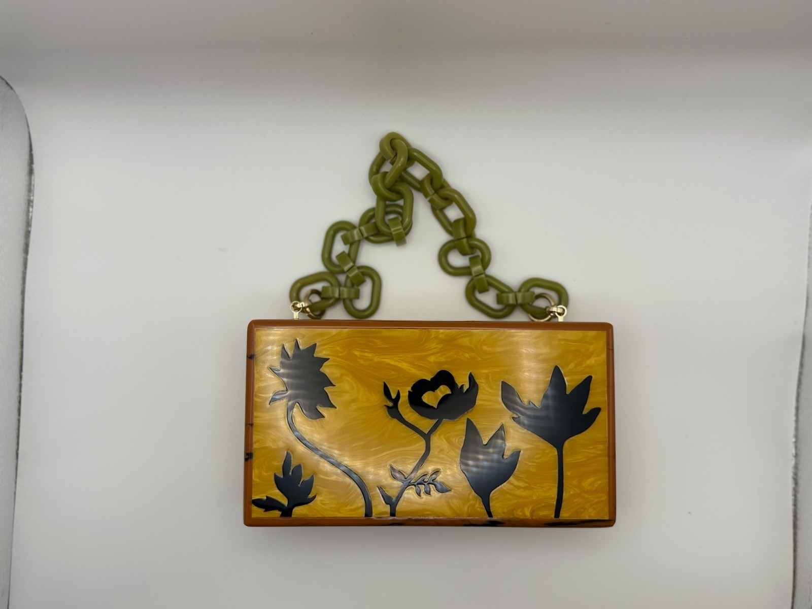 Very Rare Edie Parker Flavia Floral Acrylic Box Clutch Yellow/Orange/Green