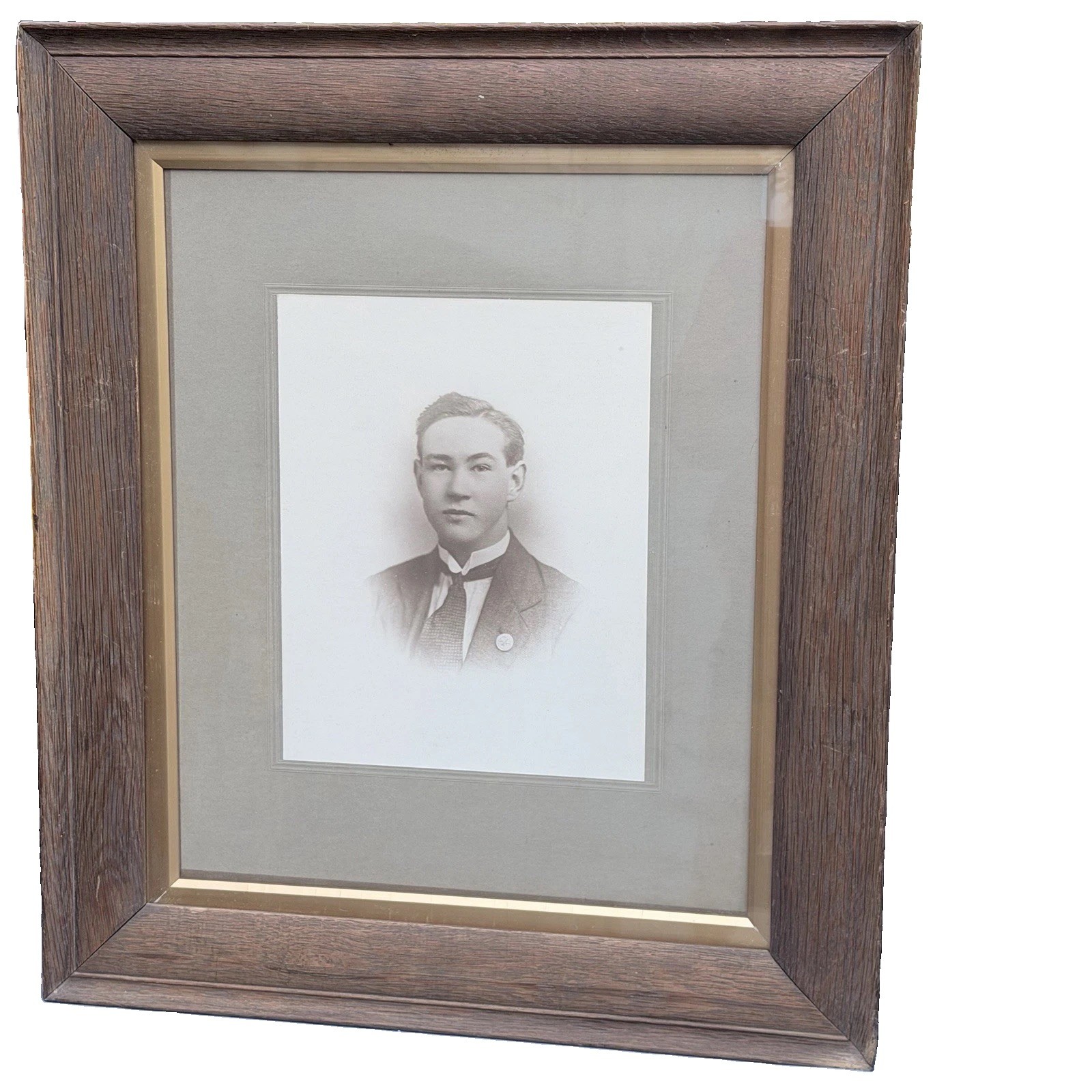 Antique Early 1900s Framed Gentleman Portrait Photo Wood Frame 18.5x22 XL Large