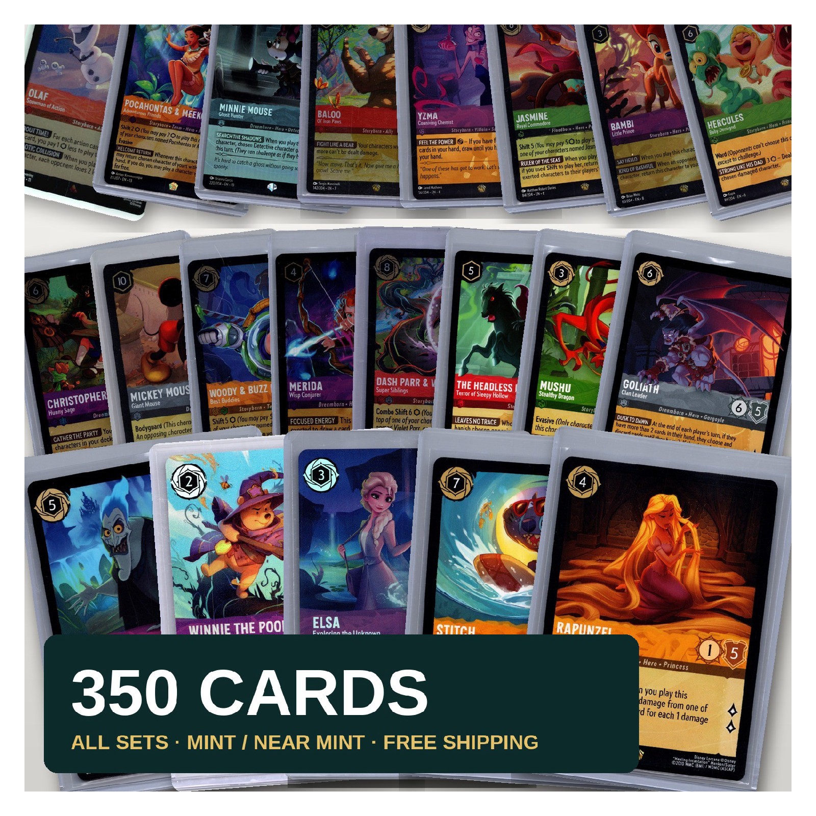 Disney Lorcana 350 Card Lot - Common Uncommon Rare Super Rare - Free S/H