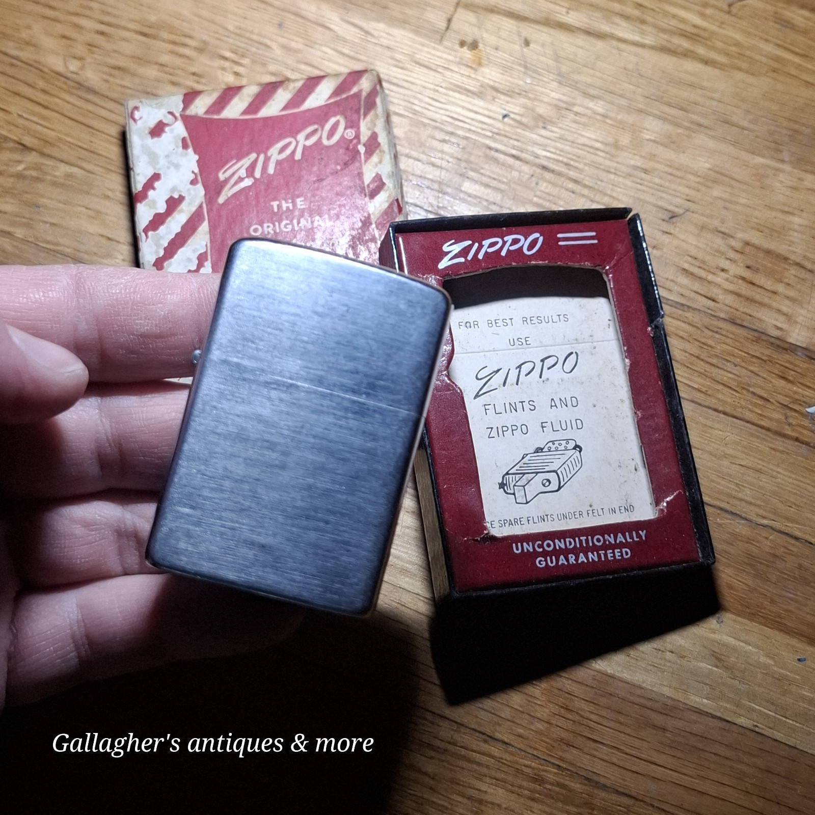 Vintage 1957 Zippo Lighter Brushed Chrome Pat 2517191 Red Candy Stripe Box OBM Vintage 1957 Zippo Lighter Brushed Chrome Pat 2517191 Red Candy Stripe Box OBM