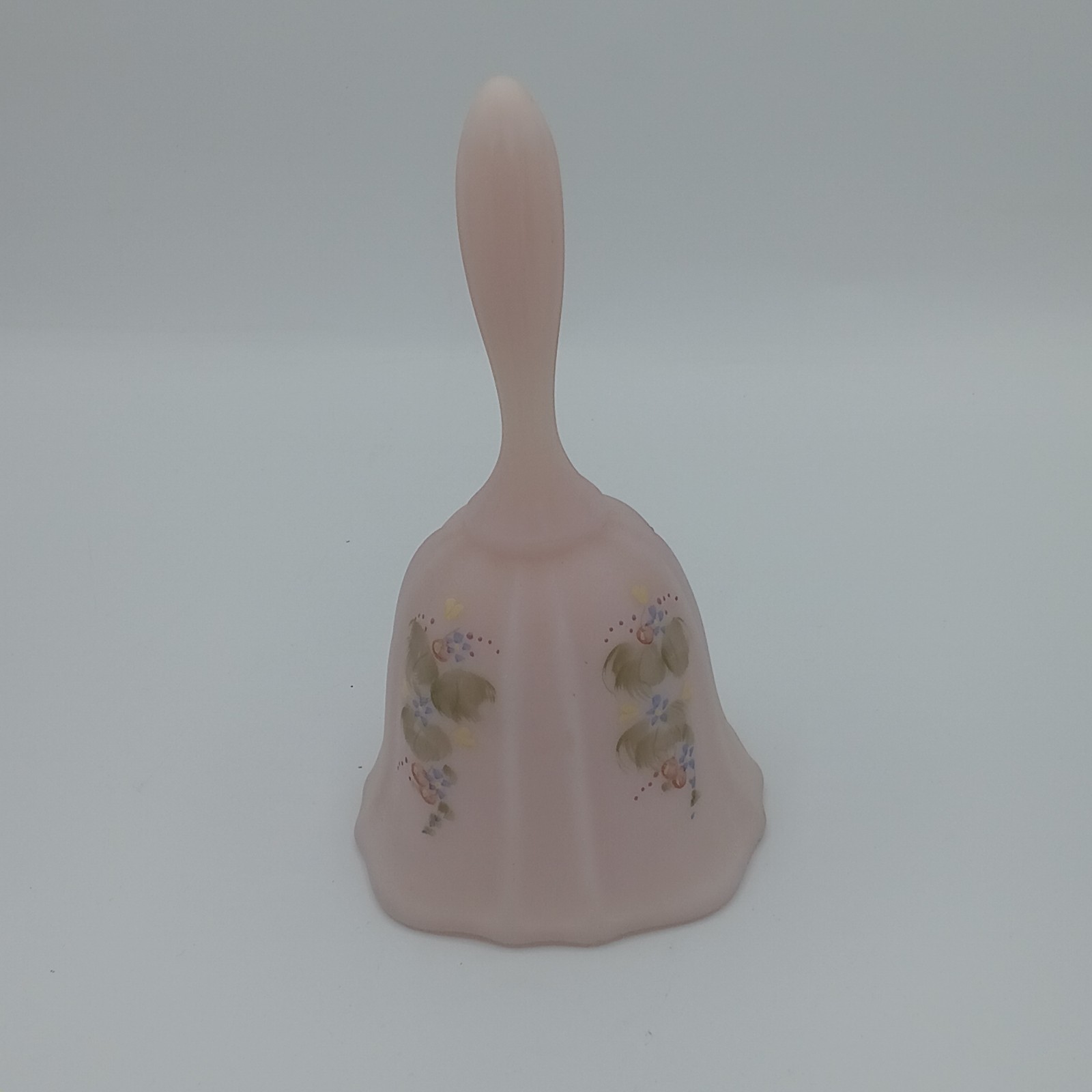 ​Vintage Fenton Roswell Pink Satin Custard Glass Bell Hand Painted Artist Signed